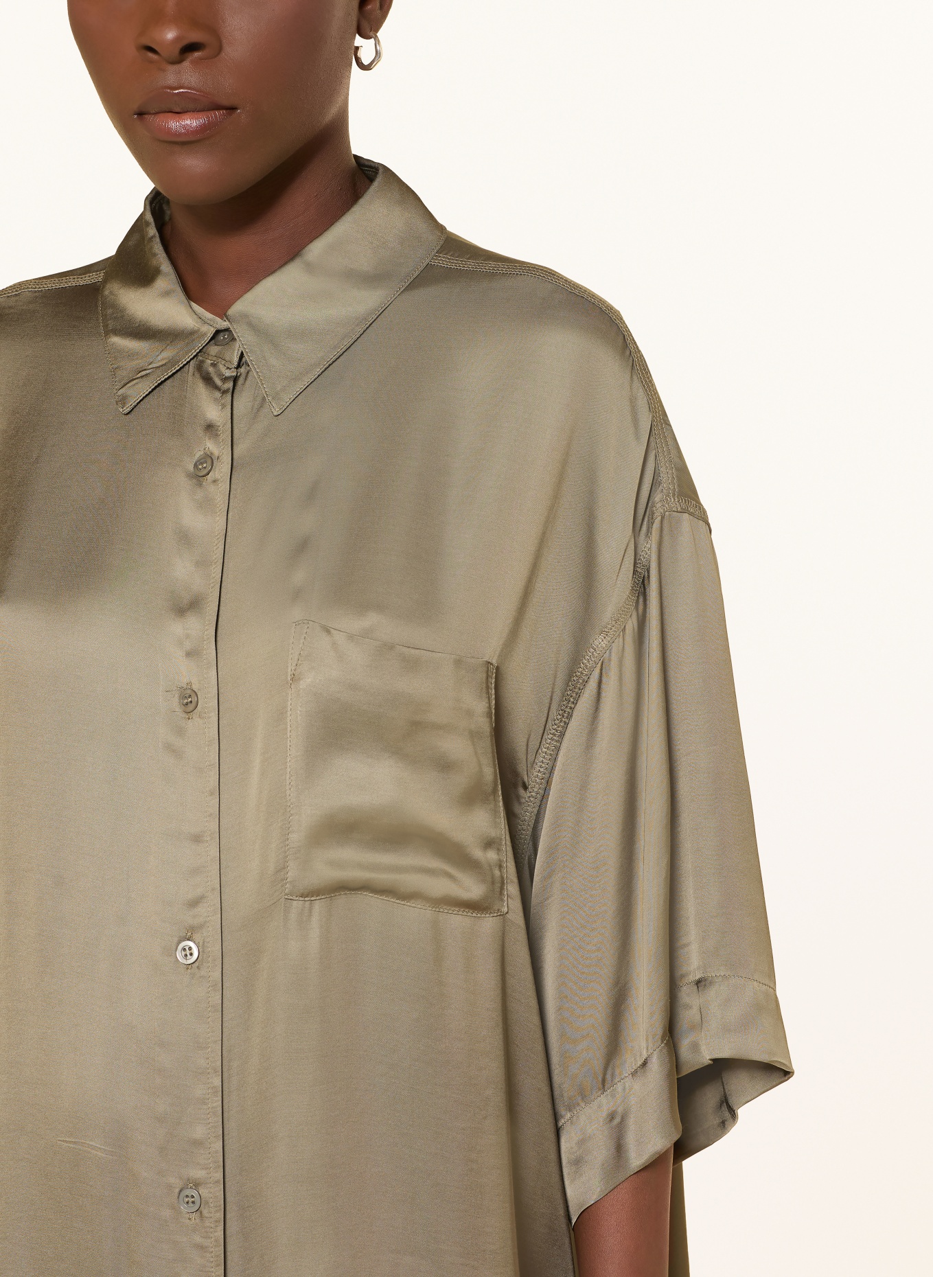 American Vintage Oversized-Hemdbluse mit 3/4-Arm: OLIV