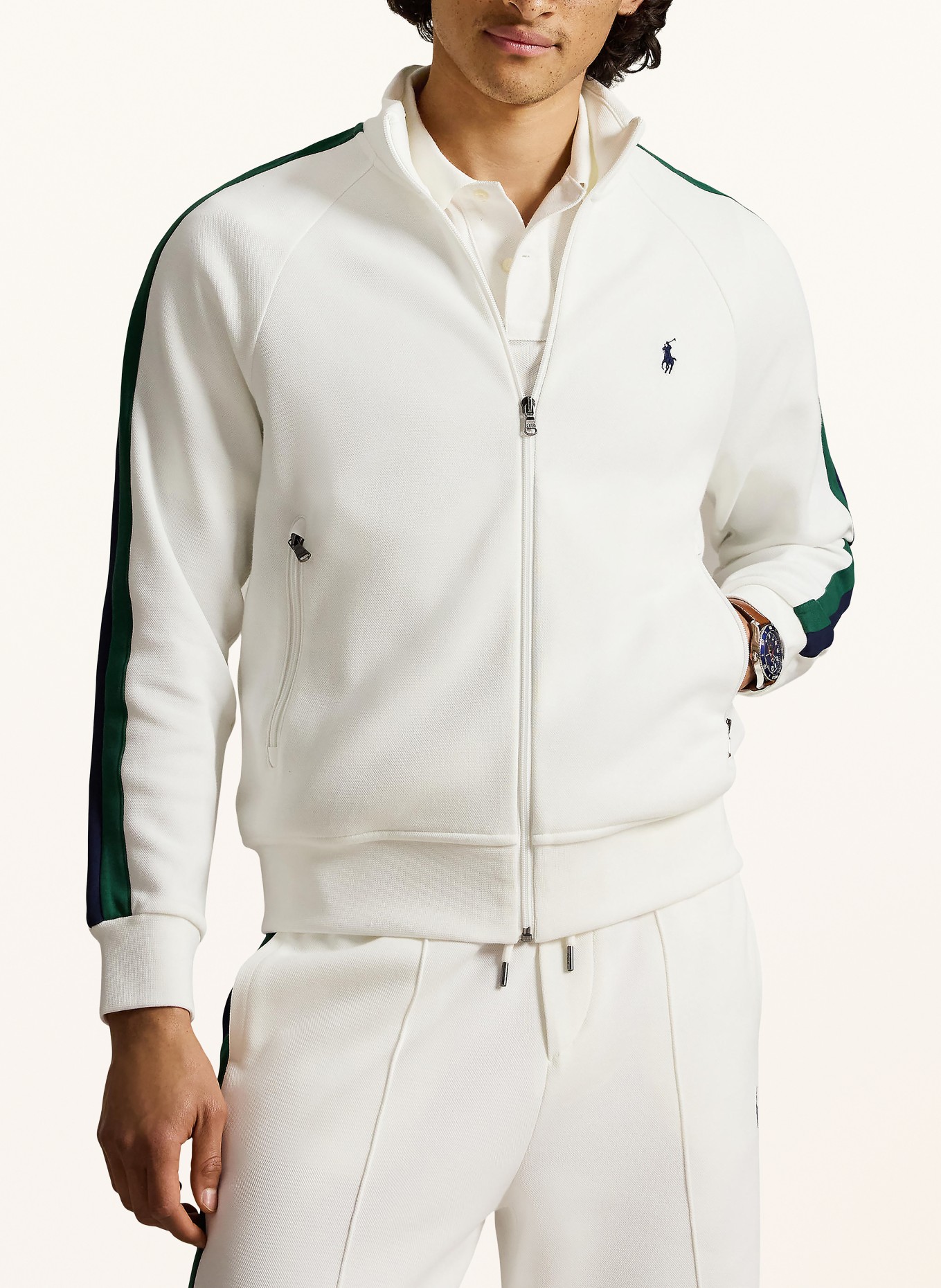 POLO RALPH LAUREN Sweatjacke: WEISS / GRÜN / DUNKELBLAU