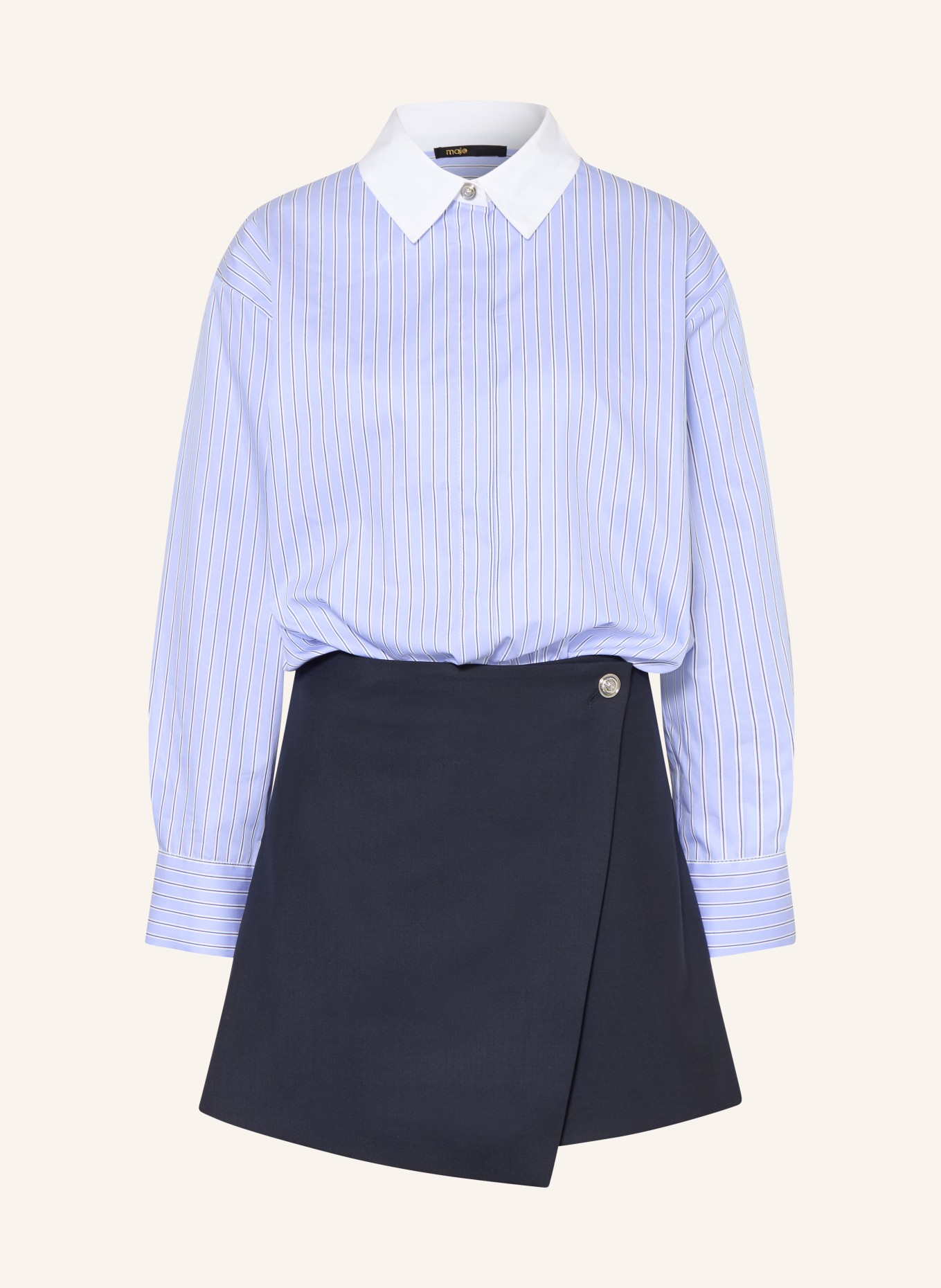maje Hemdblusenkleid im Materialmix: HELLBLAU / DUNKELBLAU / WEISS