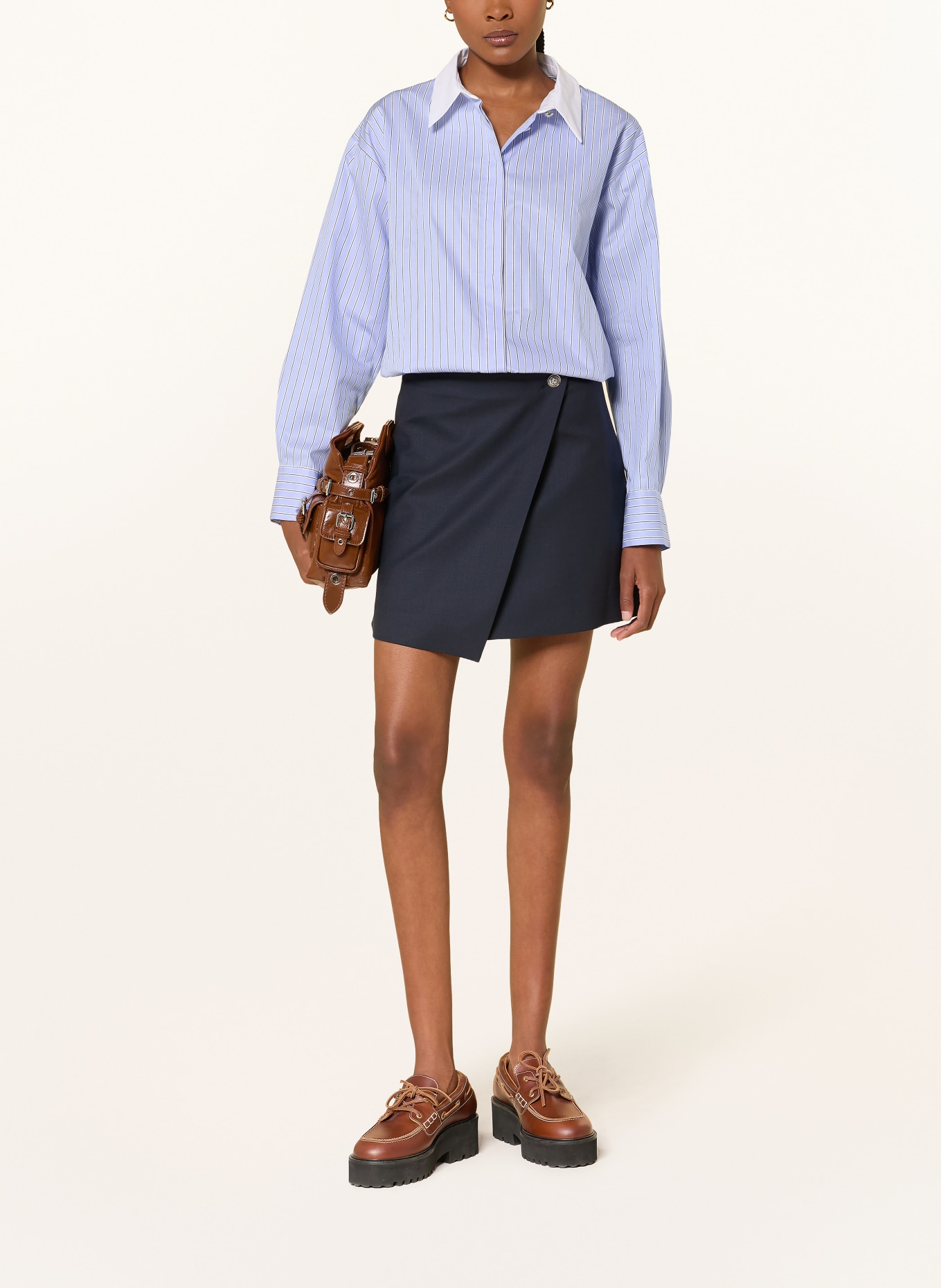 maje Hemdblusenkleid im Materialmix: HELLBLAU / DUNKELBLAU / WEISS