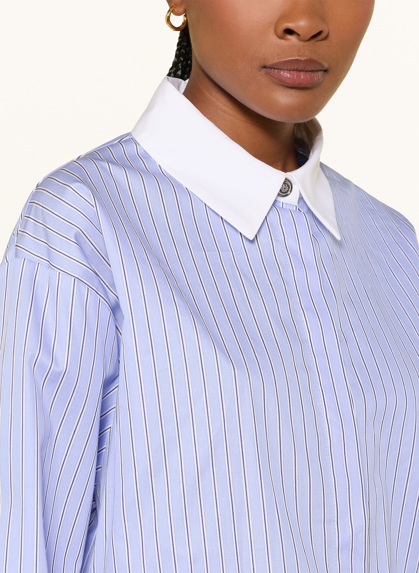 maje Hemdblusenkleid im Materialmix: HELLBLAU / DUNKELBLAU / WEISS