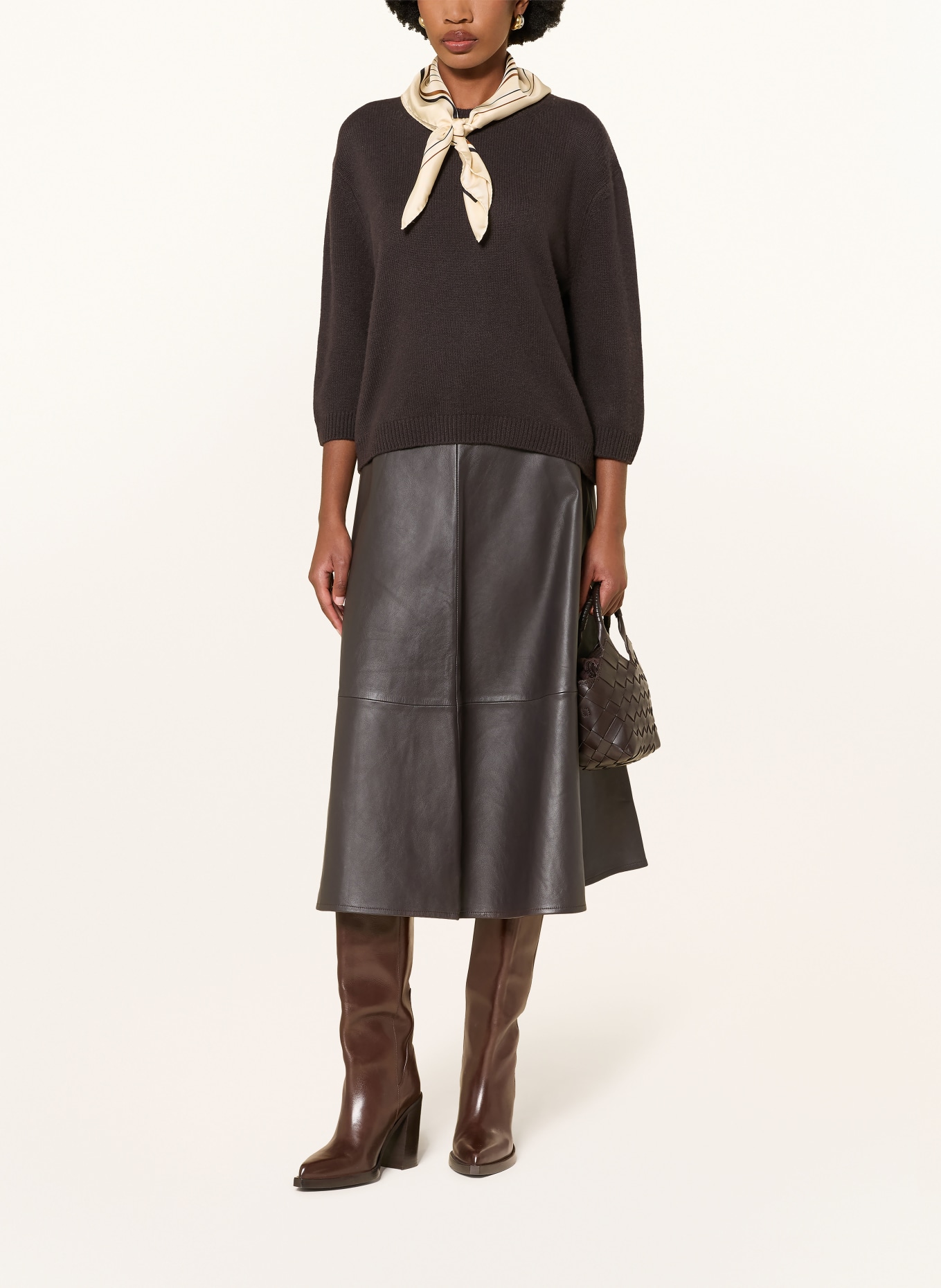 (THE MERCER) N.Y. Cashmere sweater with 3/4 sleeves: DARK BROWN