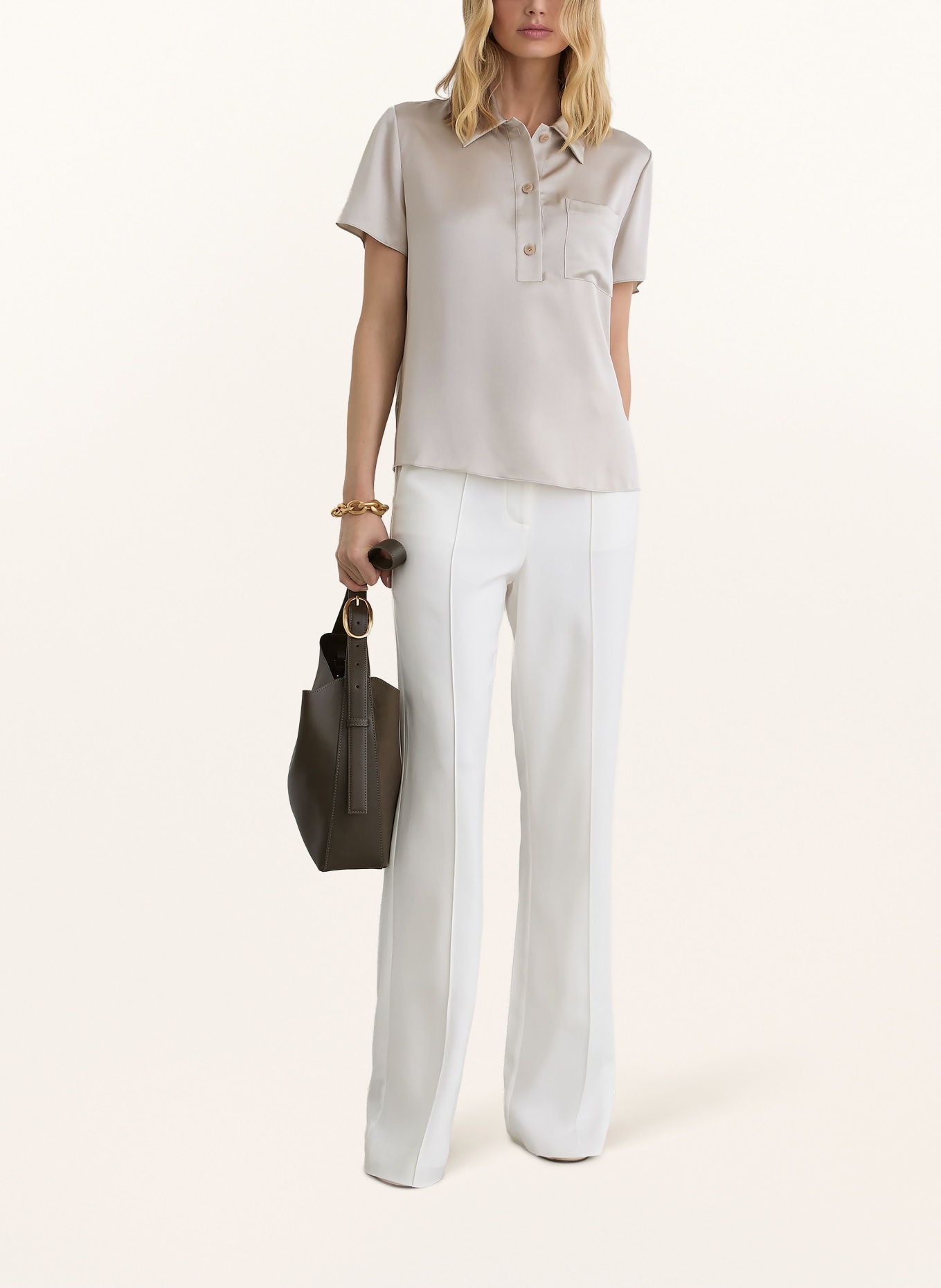 REISS Polo POLLY en soie: GRIS