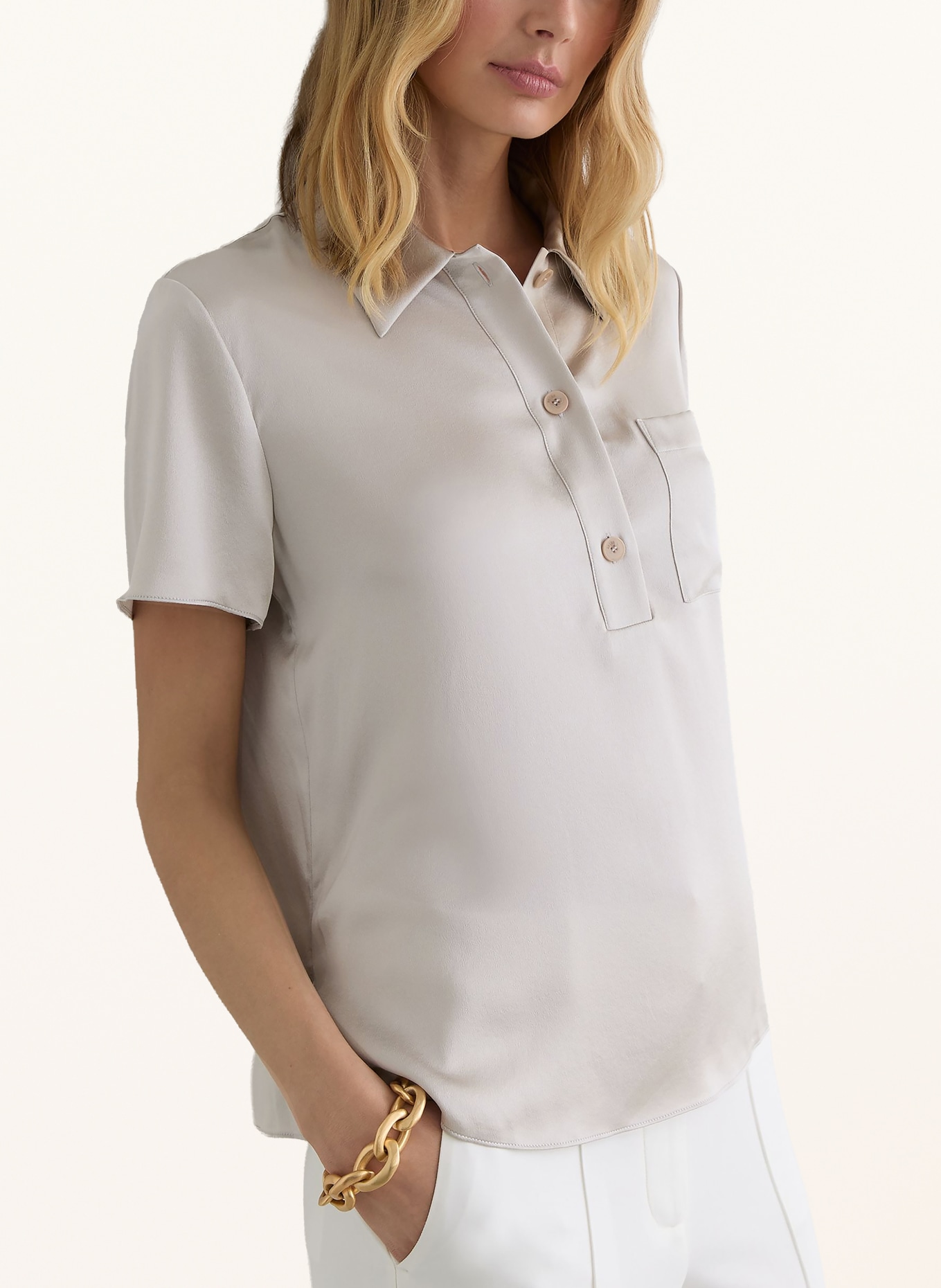 REISS Polo POLLY en soie: GRIS