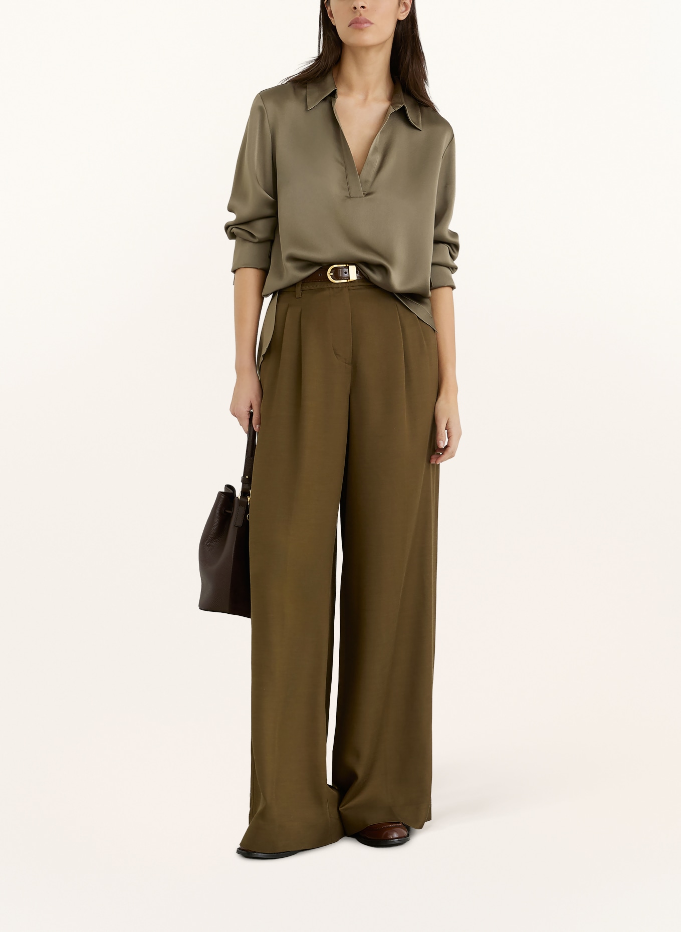 REISS Blusenshirt MARINA aus Seide: KHAKI