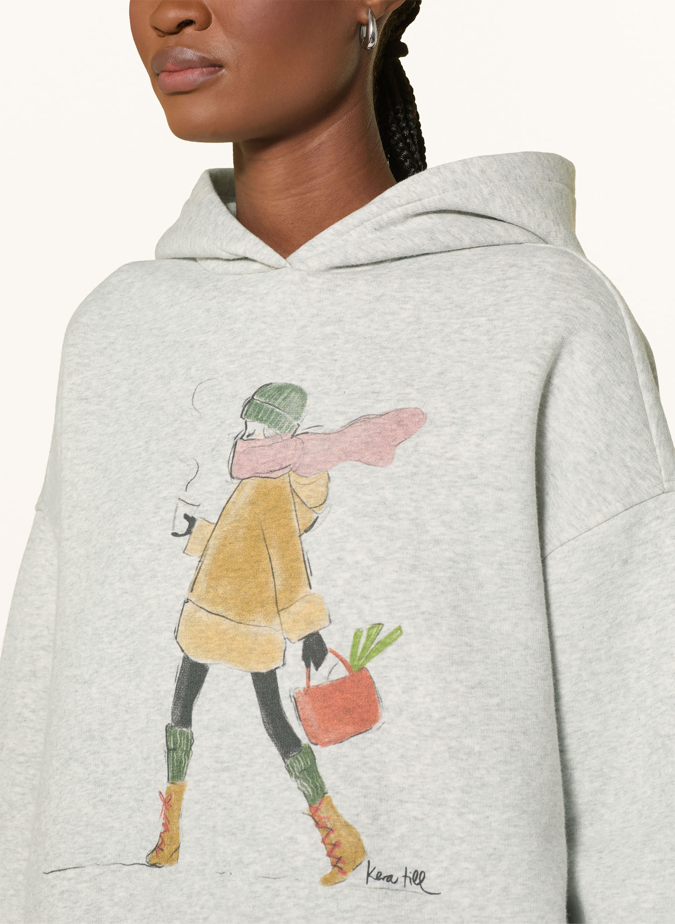 kera till Hoodie: LIGHT GRAY / DARK YELLOW / GREEN