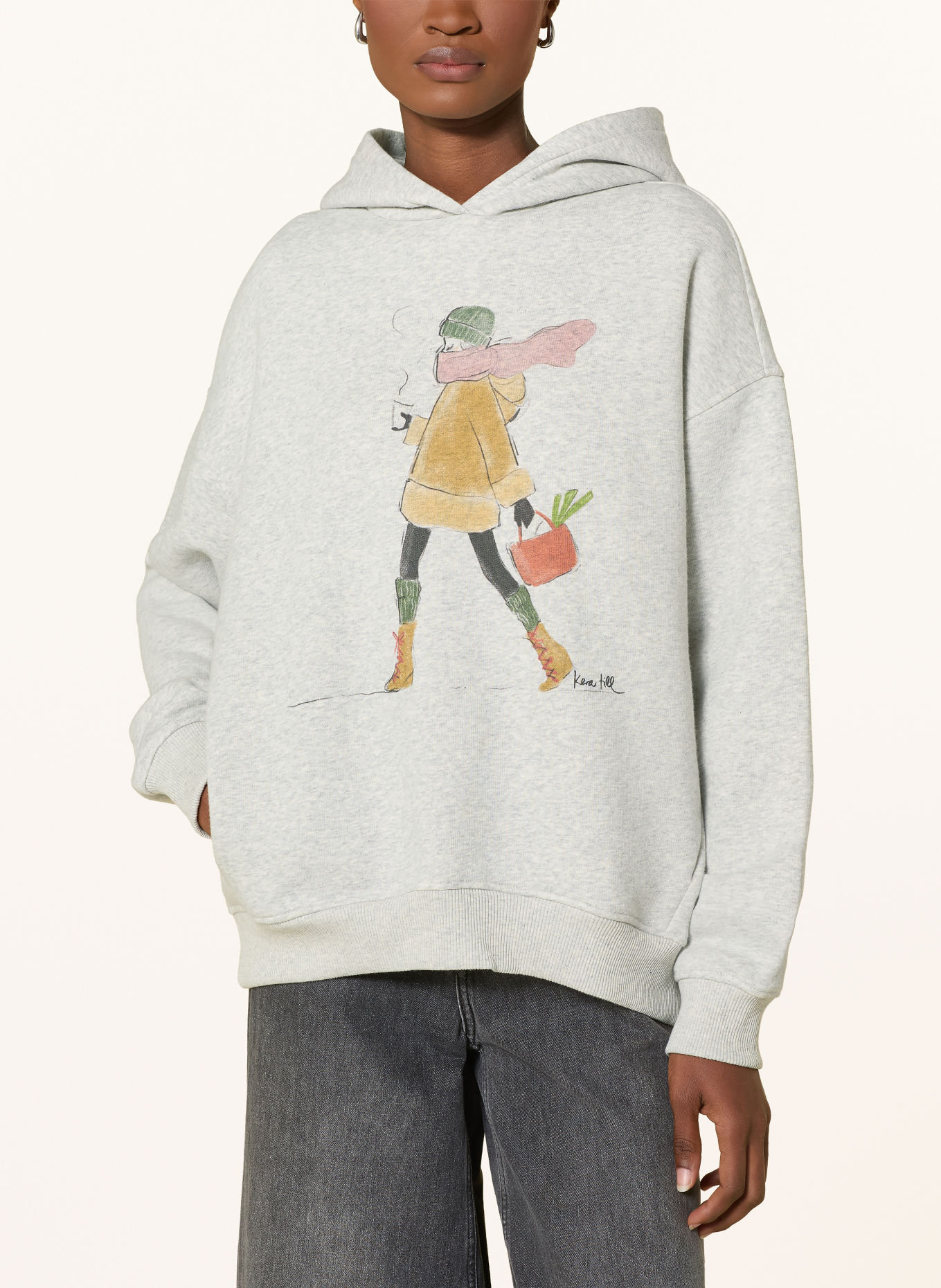 kera till Hoodie: LIGHT GRAY / DARK YELLOW / GREEN