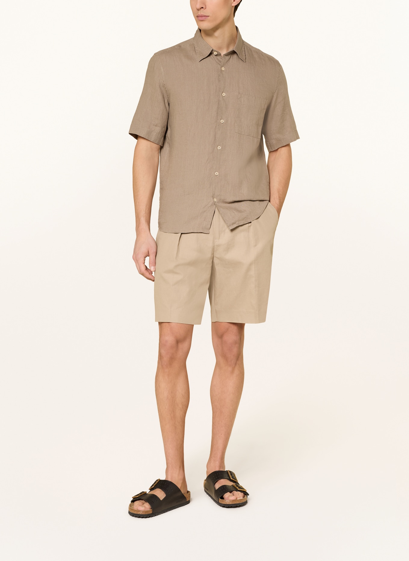 Marc O'Polo Koszula z krótkim rękawem Regular Fit z lnu: SZAROBRĄZOWY