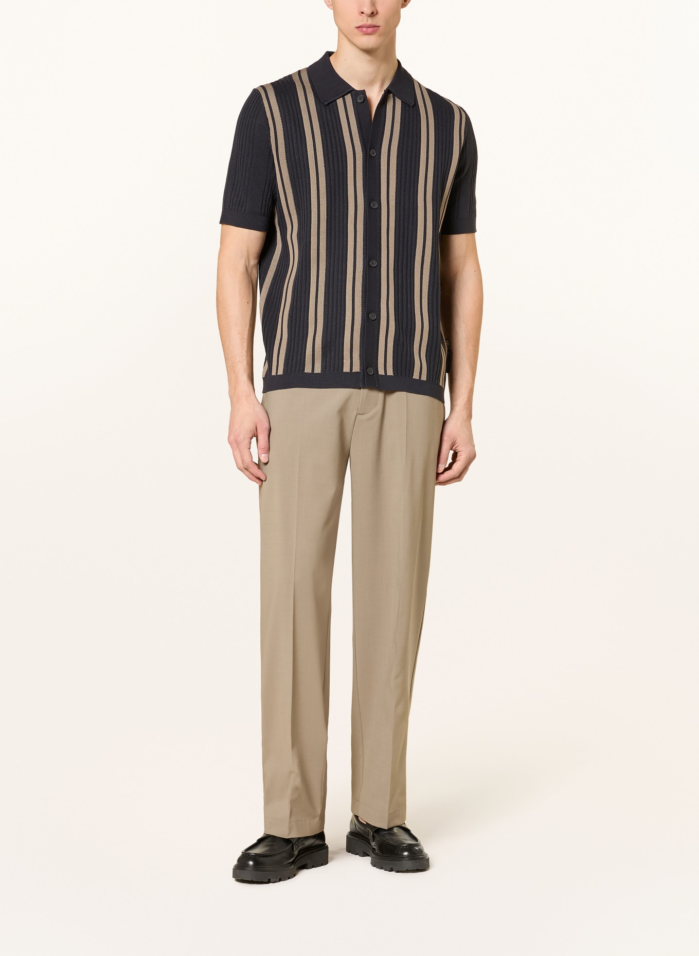 Marc O'Polo Stickad skjorta, regular fit: MÖRKBLÅ / BEIGE