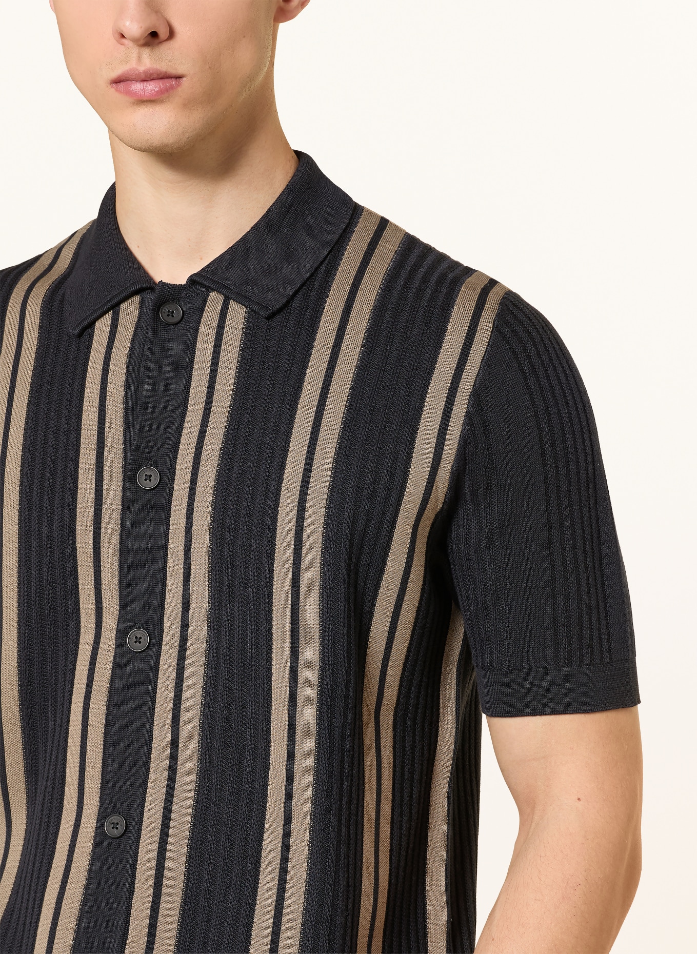 Marc O'Polo Stickad skjorta, regular fit: MÖRKBLÅ / BEIGE