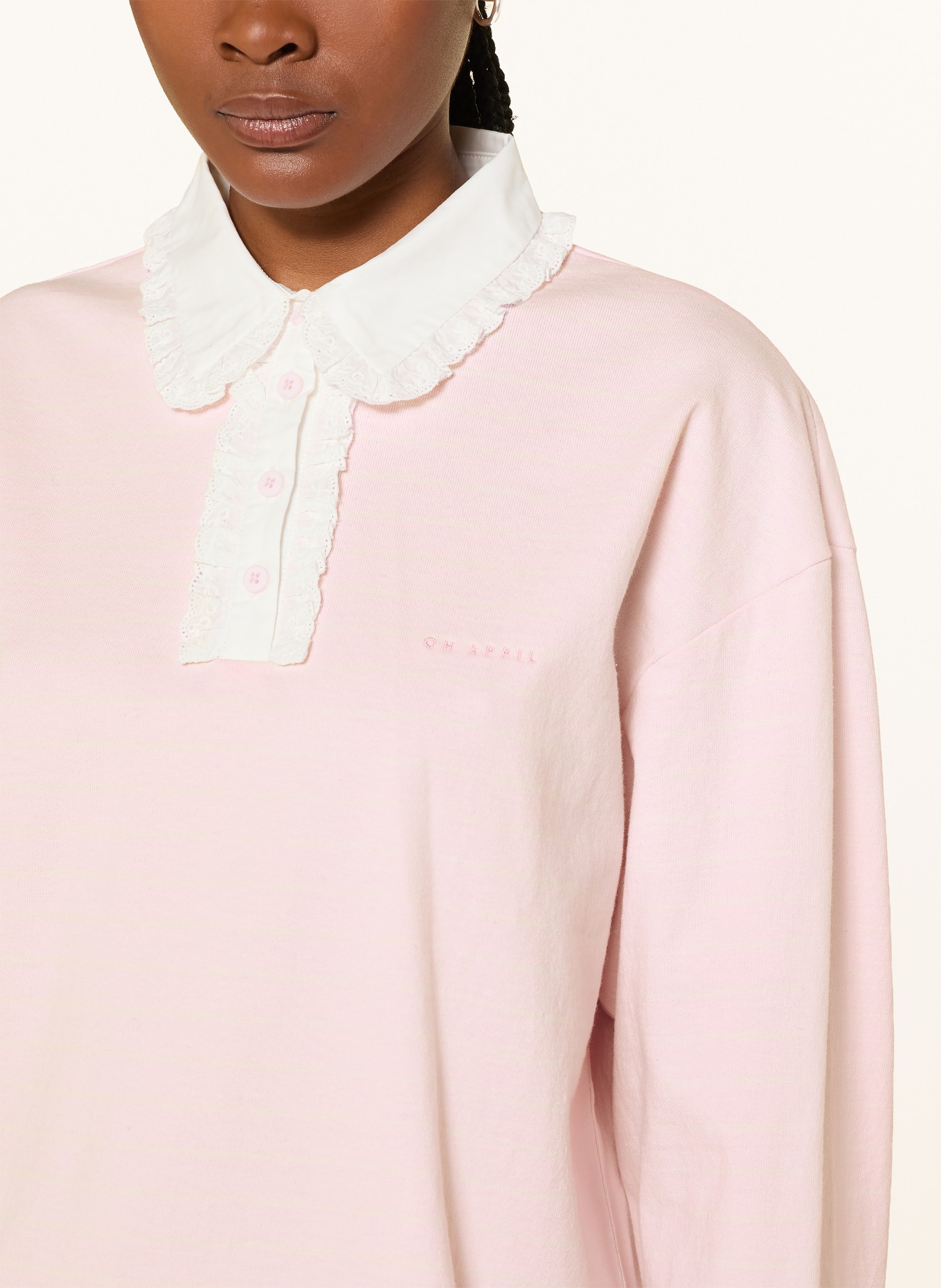 OH APRIL Jersey-Poloshirt JOLINA: ROSA / WEISS