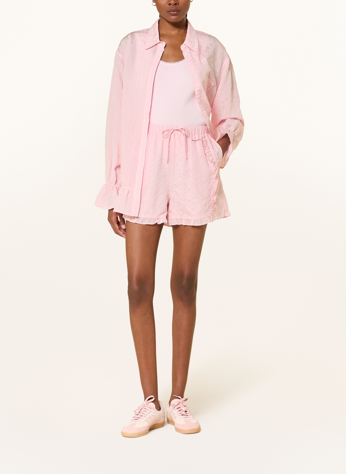 OH APRIL Shorts VALE mit Rüschen: ROSA / WEISS
