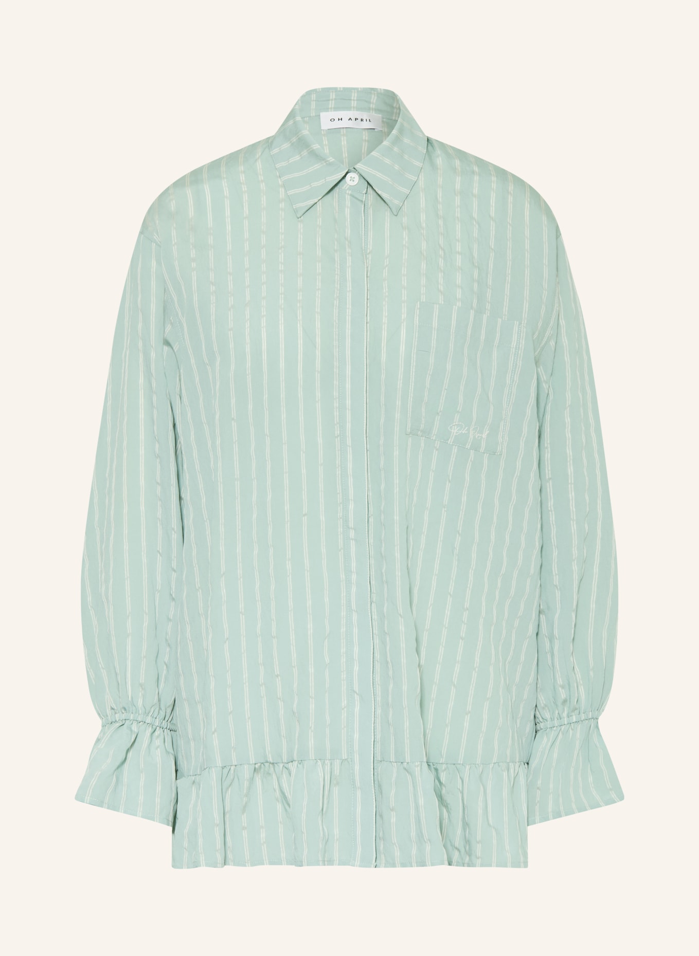 OH APRIL Košilová blůza SELINA s volánky: TMAVĚ MODRÁ / KRÉMOVÁ