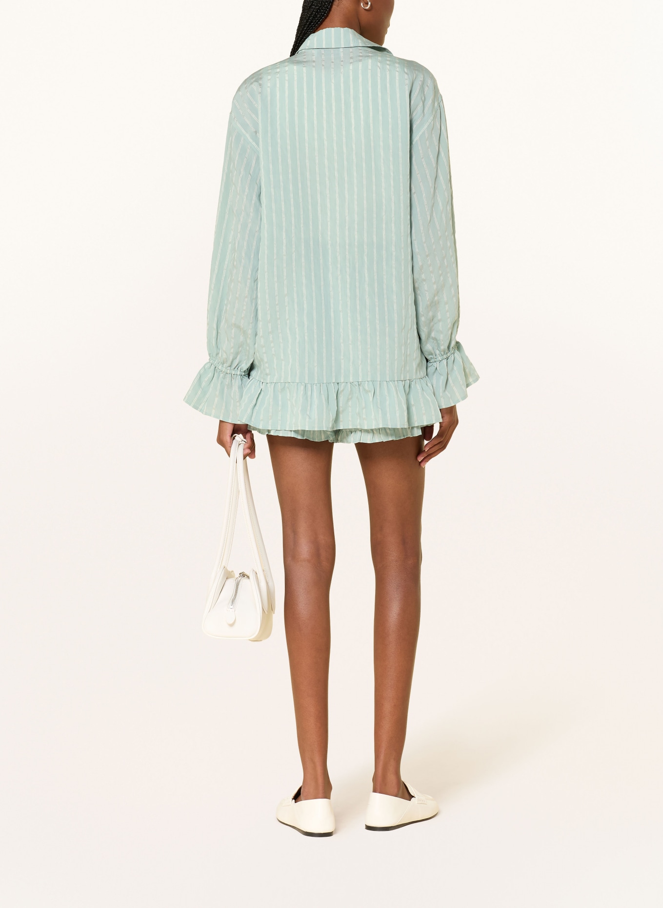 OH APRIL Košilová blůza SELINA s volánky: TMAVĚ MODRÁ / KRÉMOVÁ