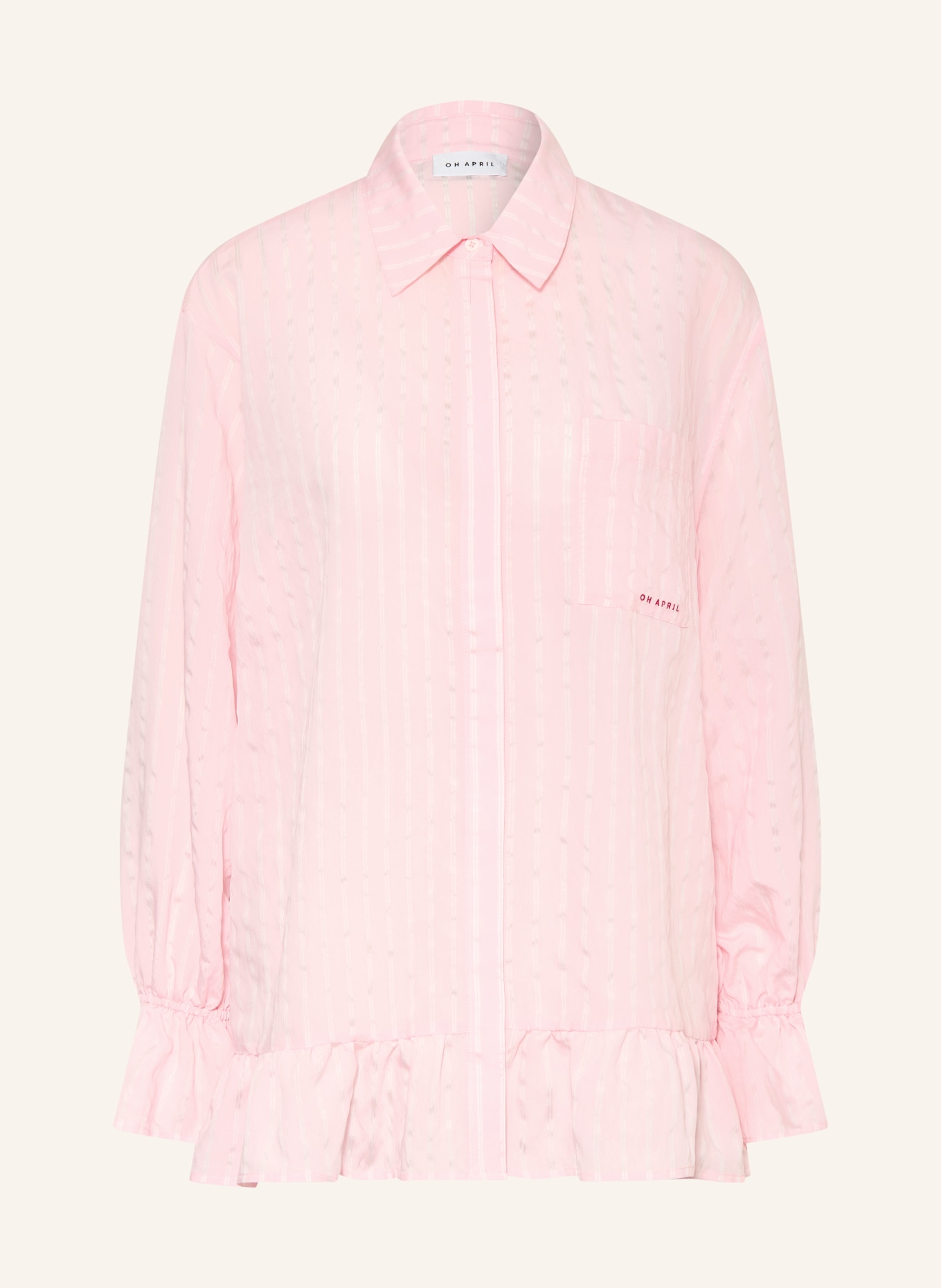 OH APRIL Košilová blůza SELINA s volánky: RŮŽOVÁ / BÍLÁ