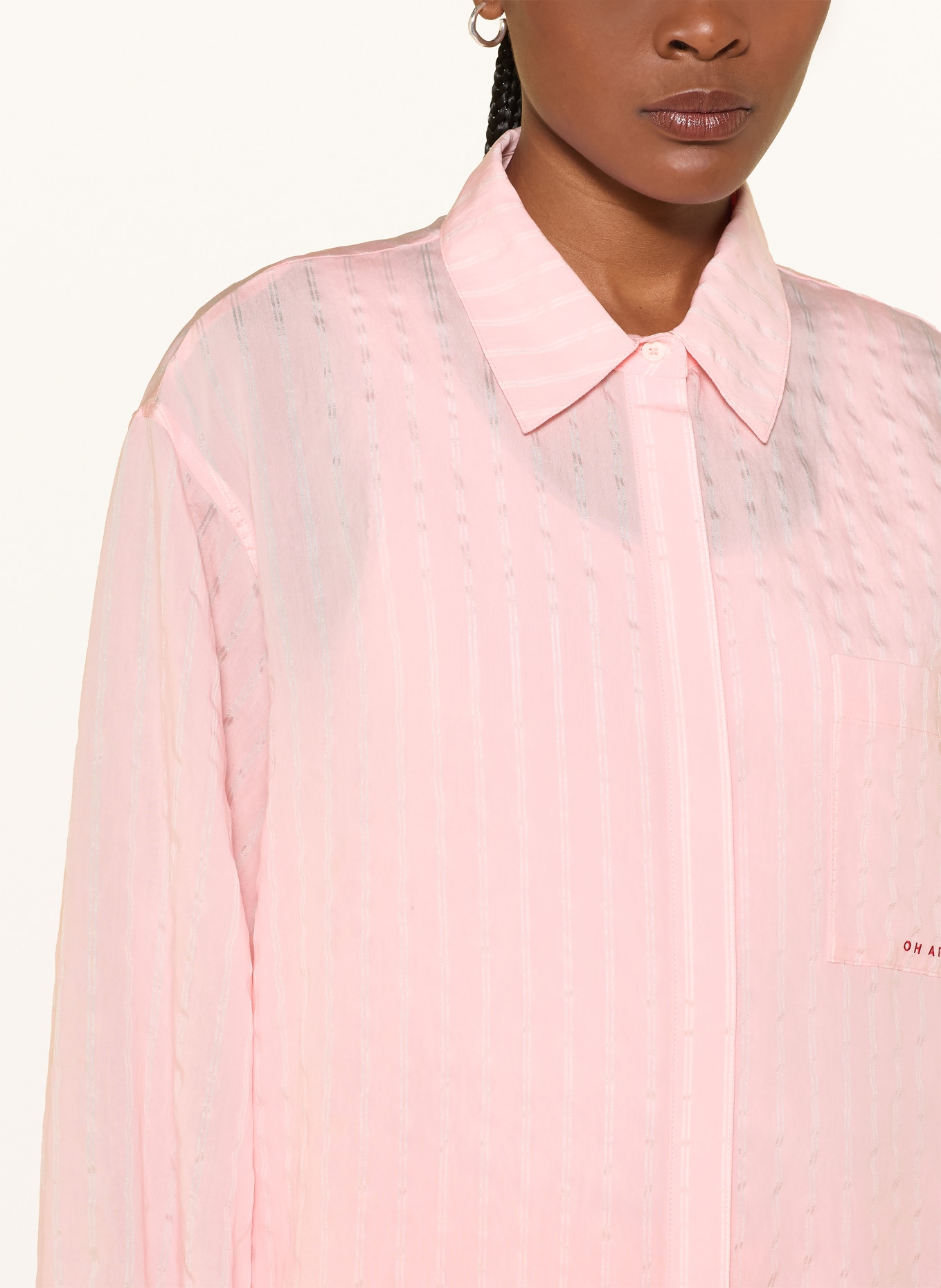 OH APRIL Košilová blůza SELINA s volánky: RŮŽOVÁ / BÍLÁ