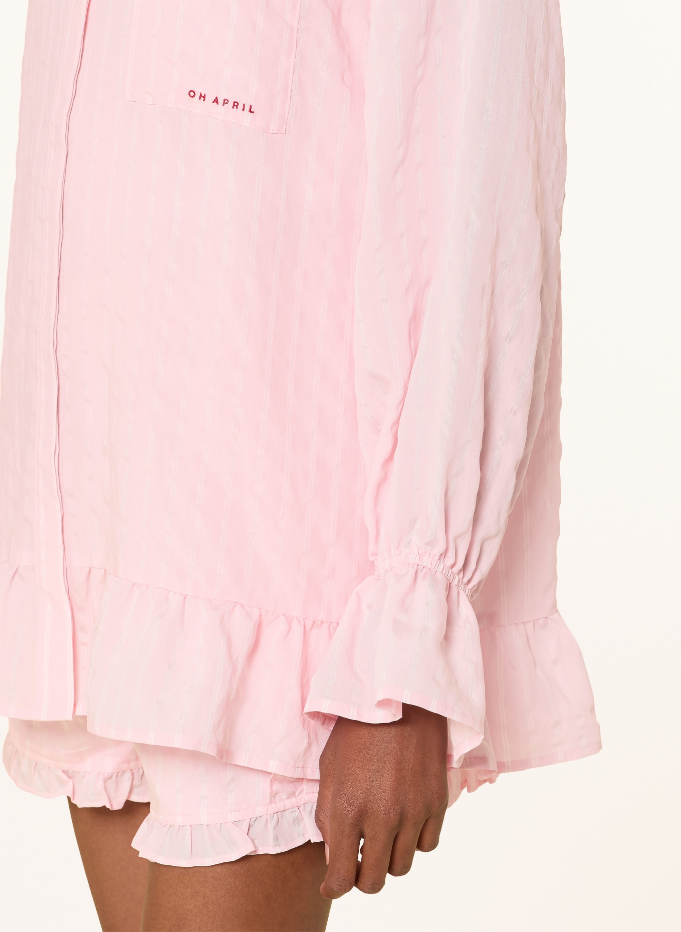 OH APRIL Košilová blůza SELINA s volánky: RŮŽOVÁ / BÍLÁ