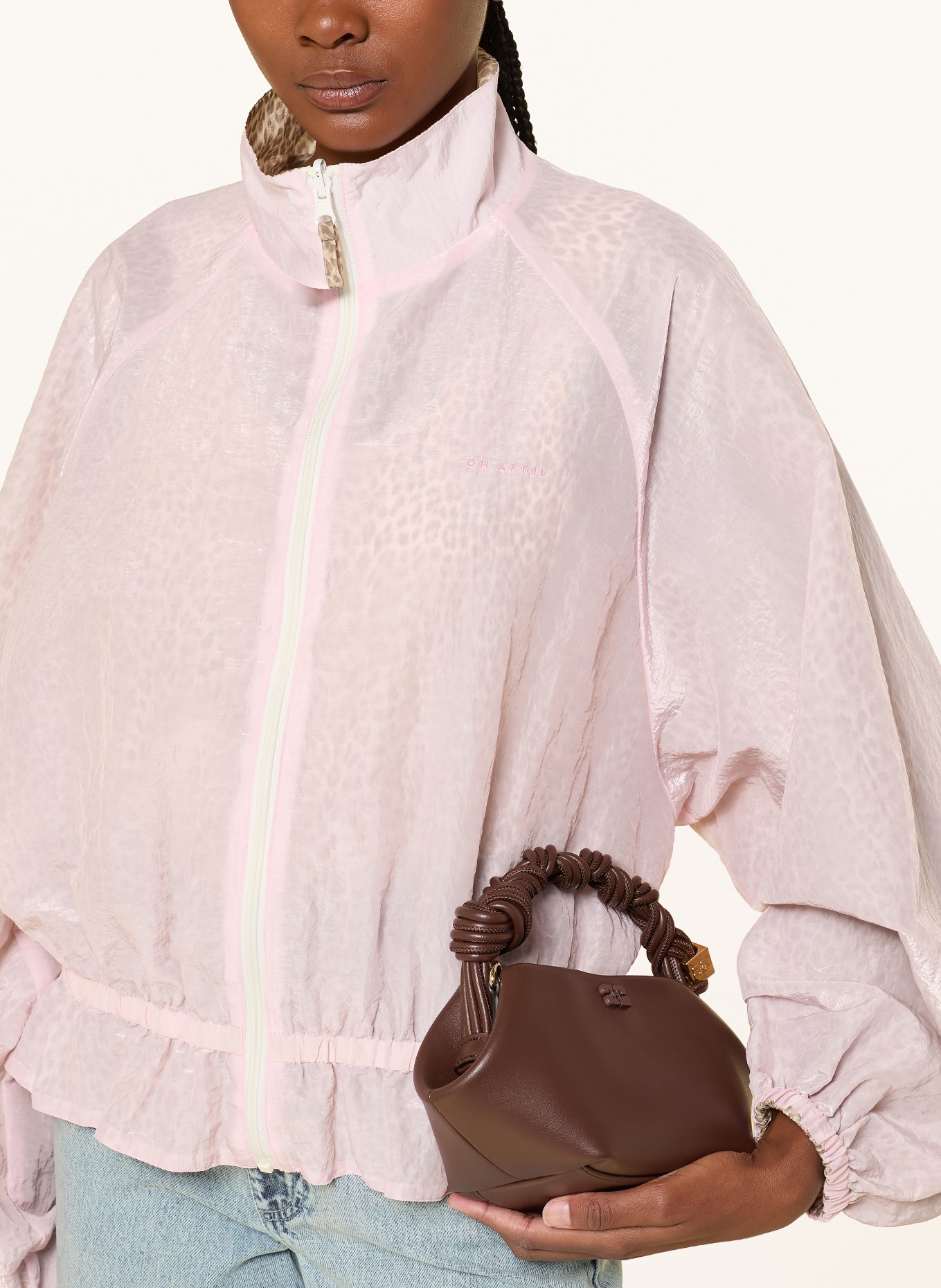 OH APRIL Obratná bunda MAREN: RŮŽOVÁ / SVĚTLE HNĚDÁ / HNĚDÁ