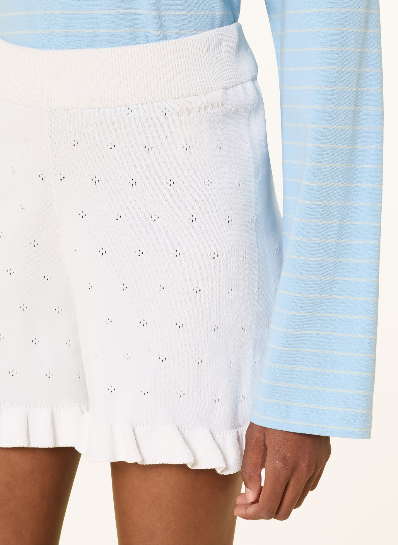OH APRIL Short en maille LILOU à volants: BLANC