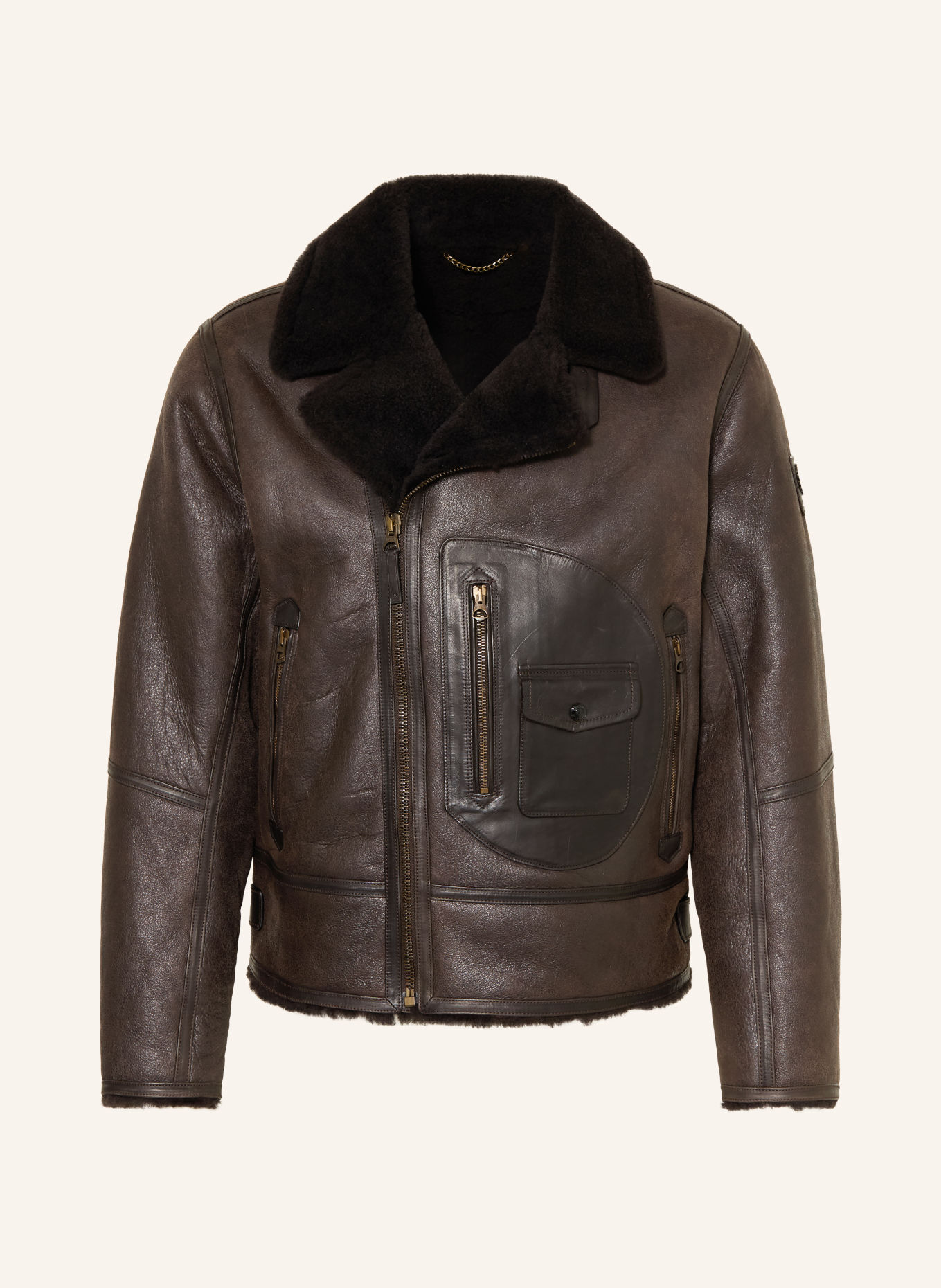 BELSTAFF BUXTON Leather Jacket: BROWN / DARK BROWN