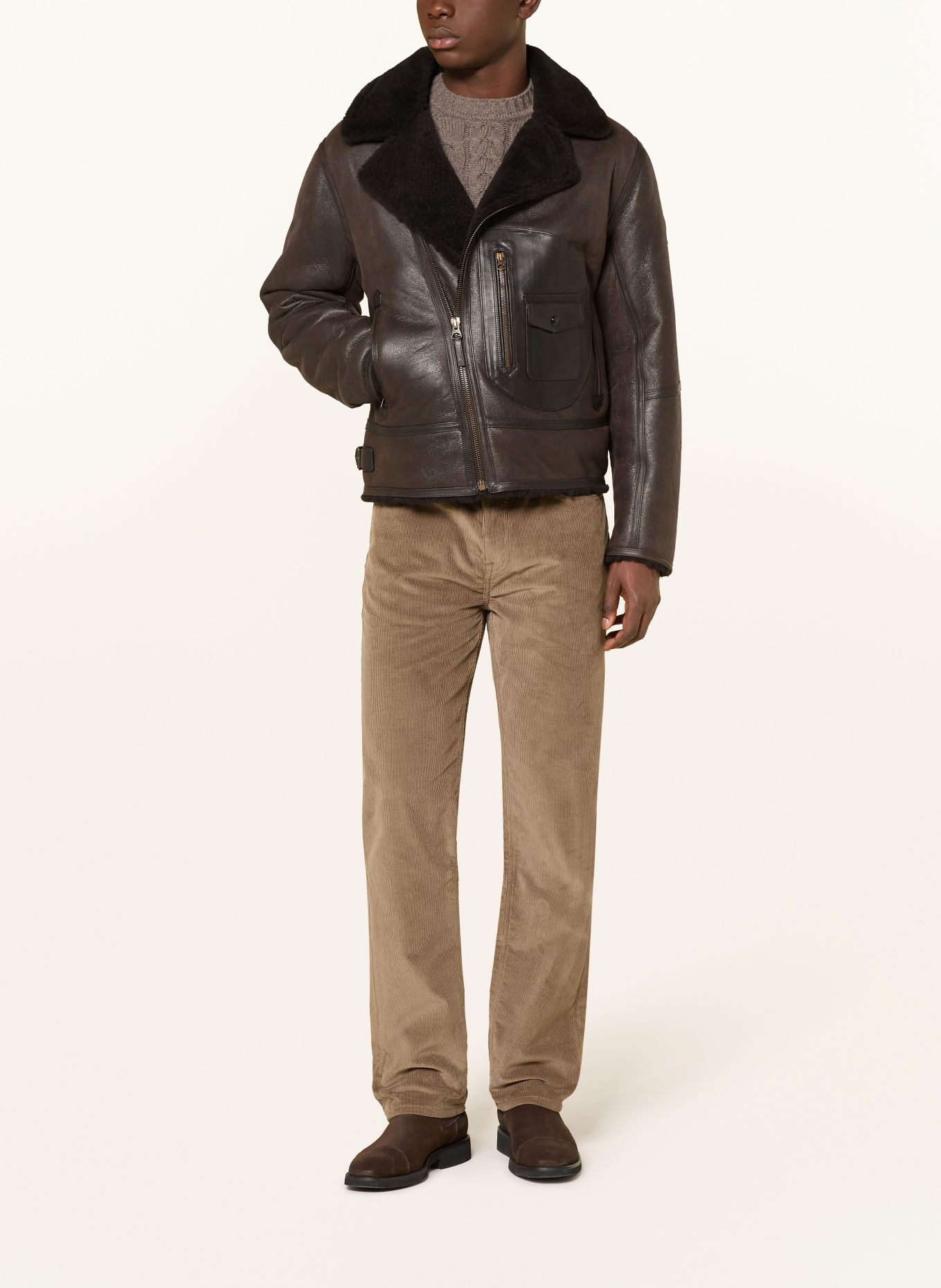 BELSTAFF BUXTON Leather Jacket: BROWN / DARK BROWN