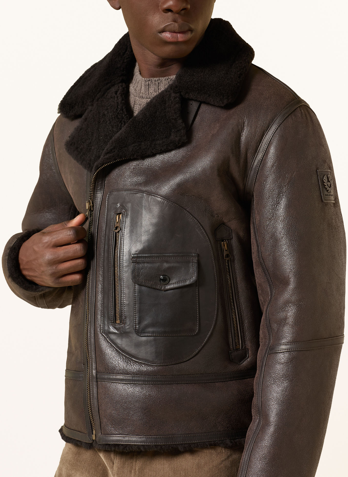 BELSTAFF BUXTON Leather Jacket: BROWN / DARK BROWN