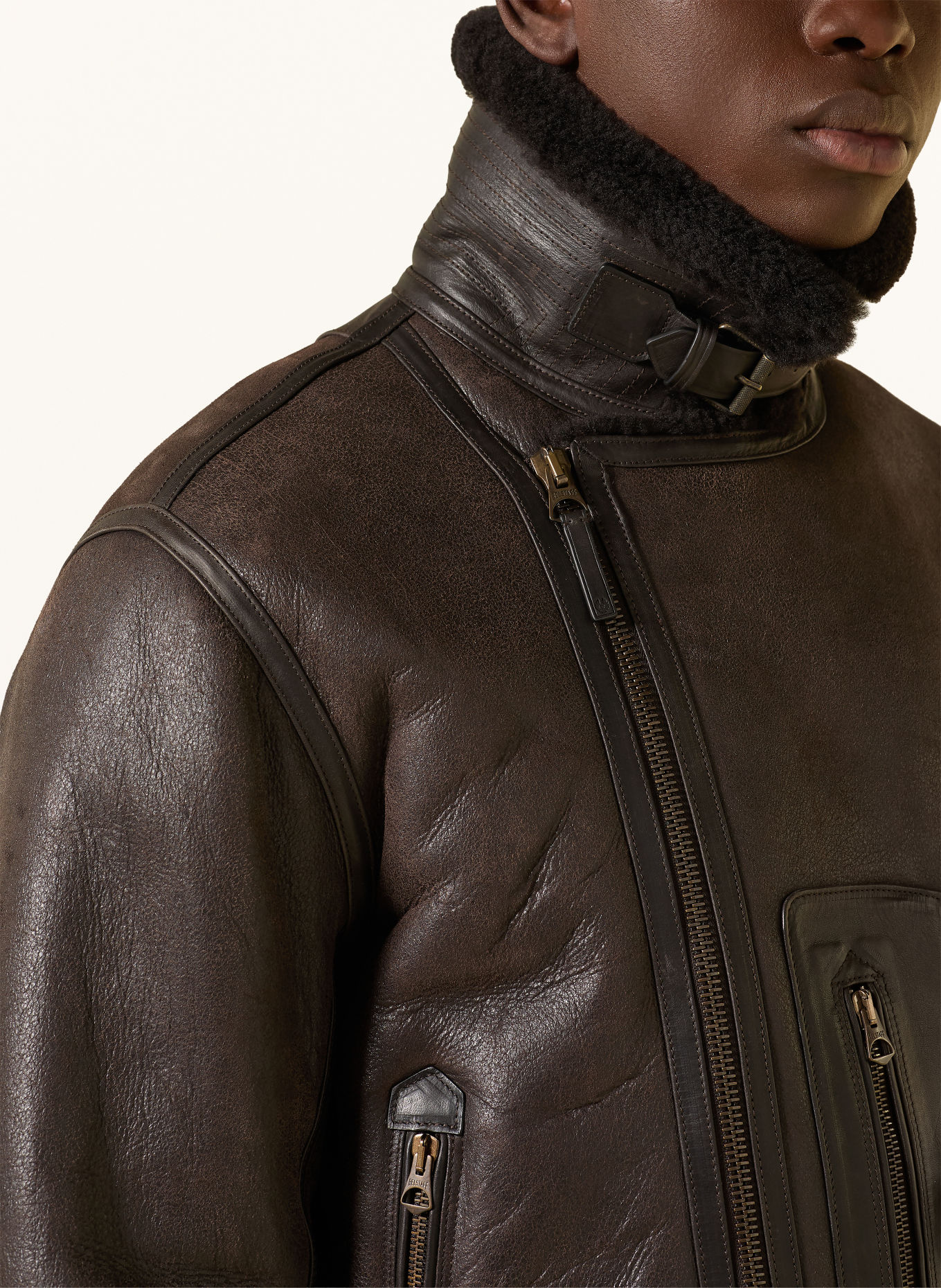BELSTAFF BUXTON Leather Jacket: BROWN / DARK BROWN