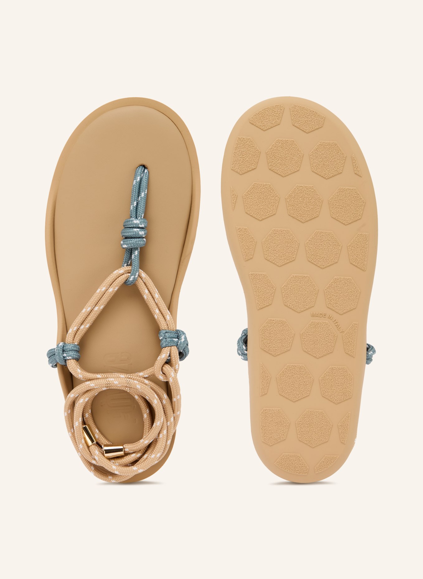 Flòwze Zehentrenner: BEIGE / PETROL