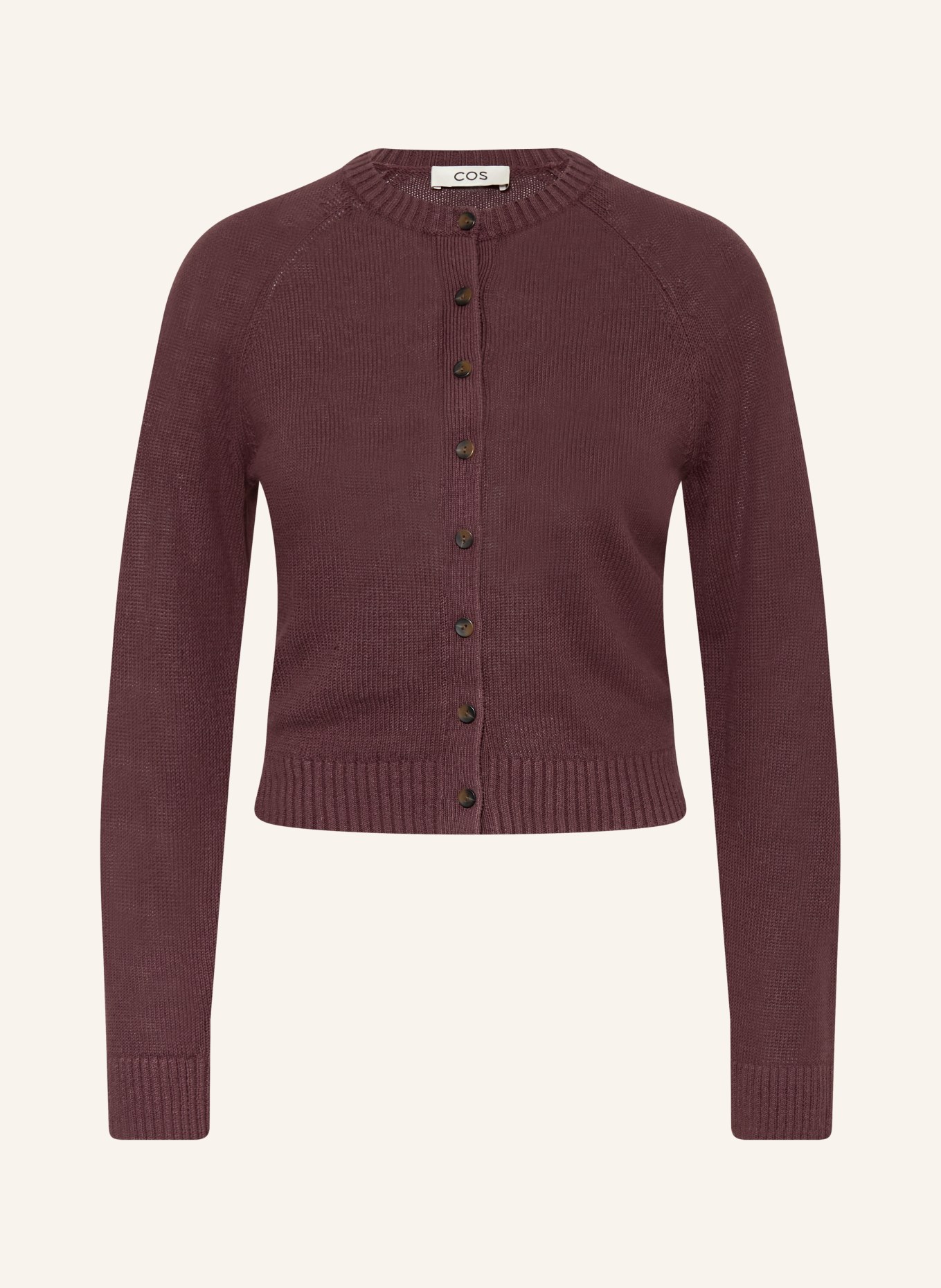 COS Strickjacke aus Leinen: DUNKELBRAUN