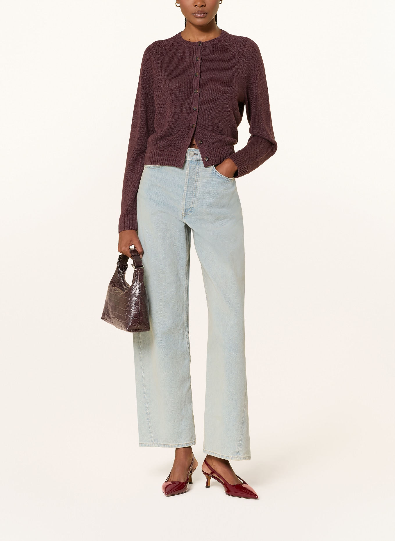 COS Strickjacke aus Leinen: DUNKELBRAUN