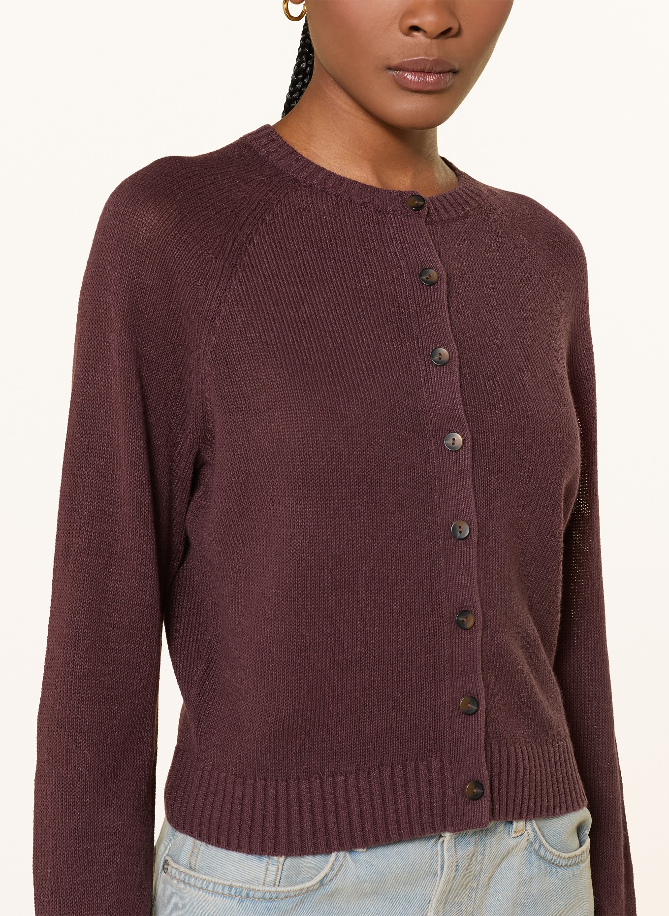 COS Strickjacke aus Leinen: DUNKELBRAUN