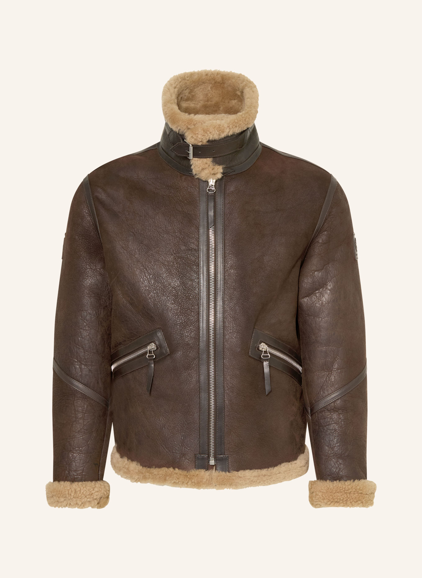 BELSTAFF Kurtka skórzana WINTERBROOK: CIEMNOBRĄZOWY / BEŻOWY