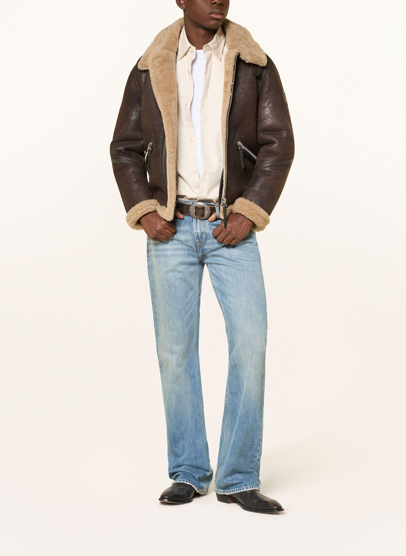 BELSTAFF Kurtka skórzana WINTERBROOK: CIEMNOBRĄZOWY / BEŻOWY