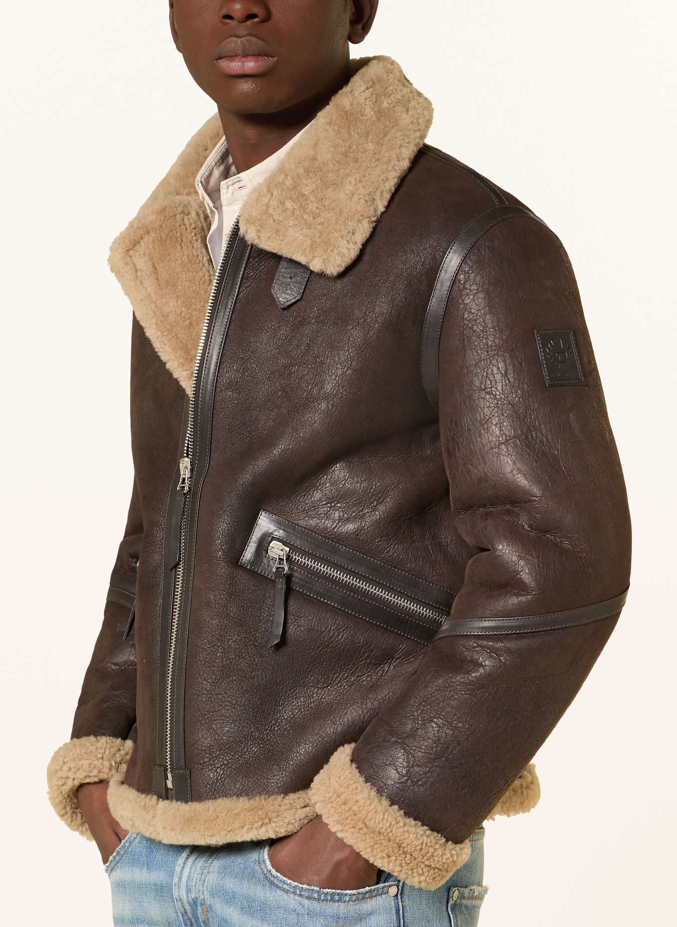 BELSTAFF Kurtka skórzana WINTERBROOK: CIEMNOBRĄZOWY / BEŻOWY