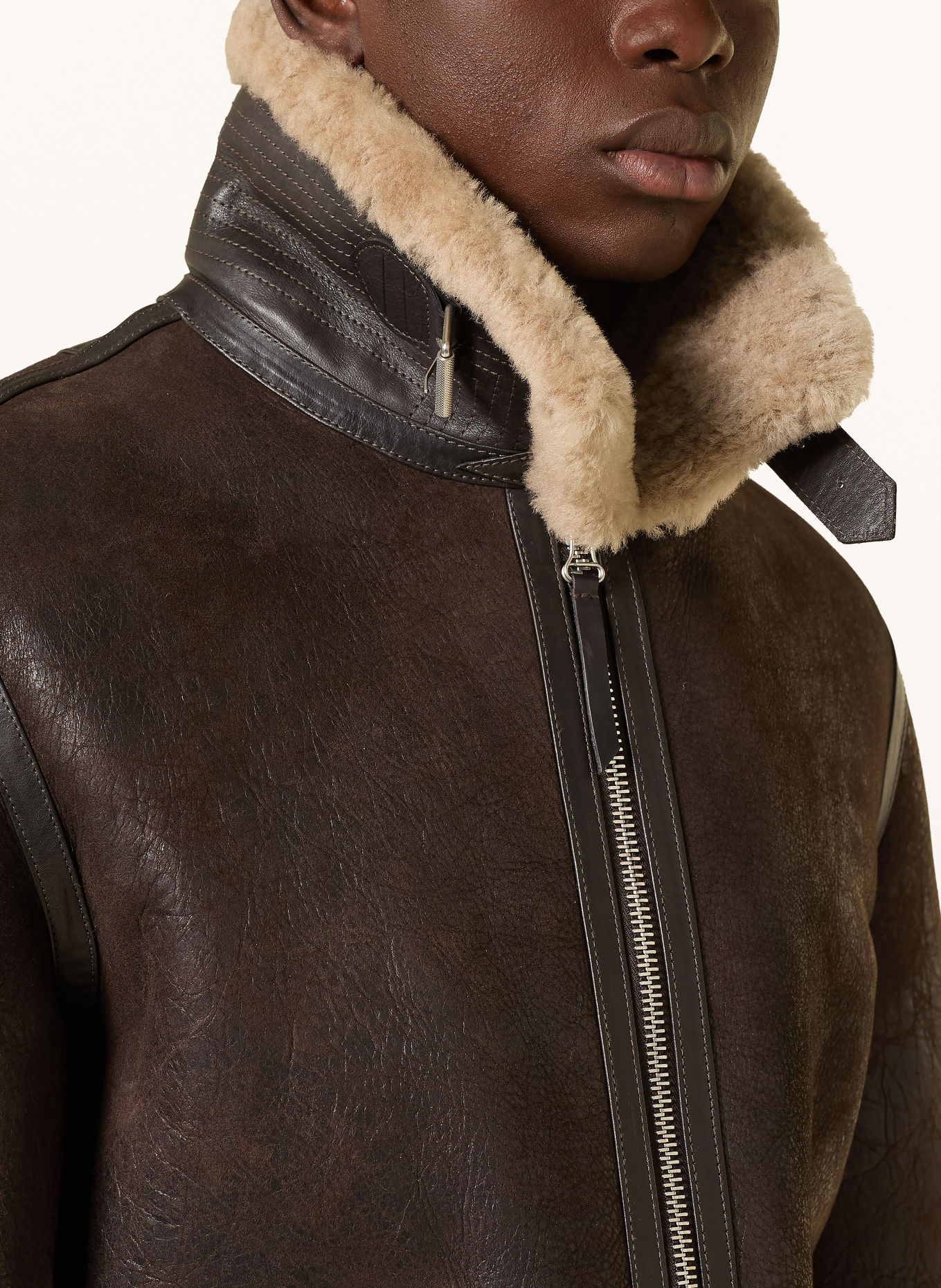 BELSTAFF Kurtka skórzana WINTERBROOK: CIEMNOBRĄZOWY / BEŻOWY
