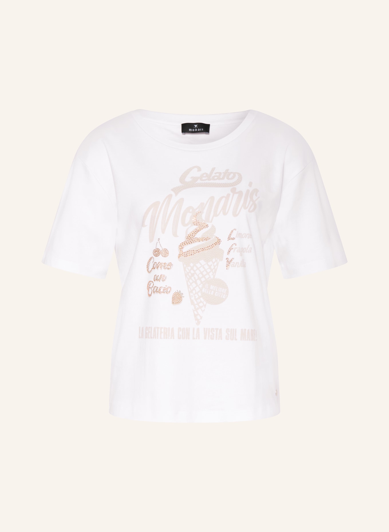 monari T-Shirt mit Schmucksteinen: WEISS / BEIGE