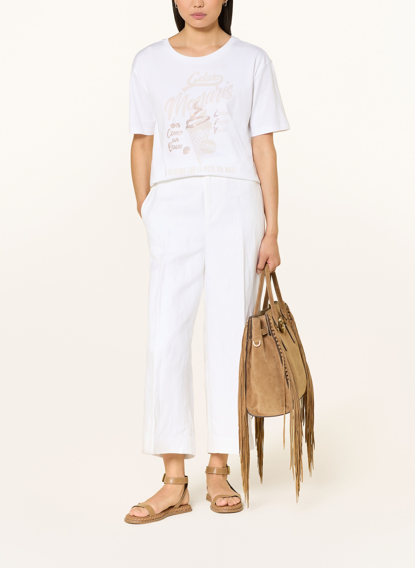 monari T-Shirt mit Schmucksteinen: WEISS / BEIGE
