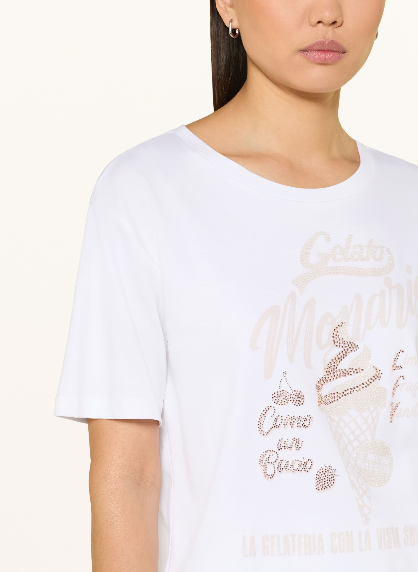 monari T-Shirt mit Schmucksteinen: WEISS / BEIGE