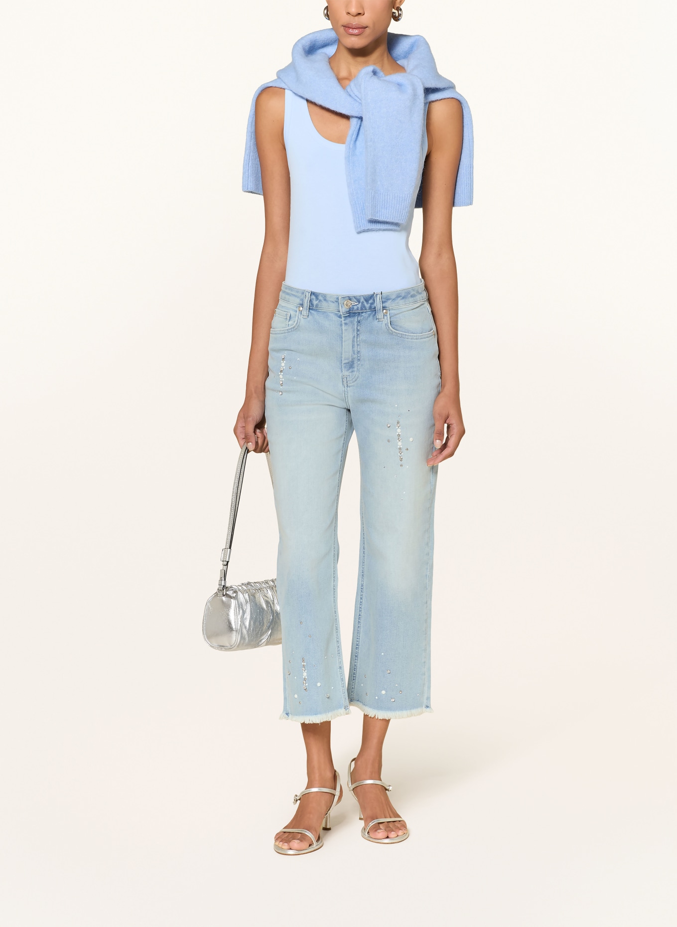 monari Cropped jeans met strass-steentjes: 752 light denim