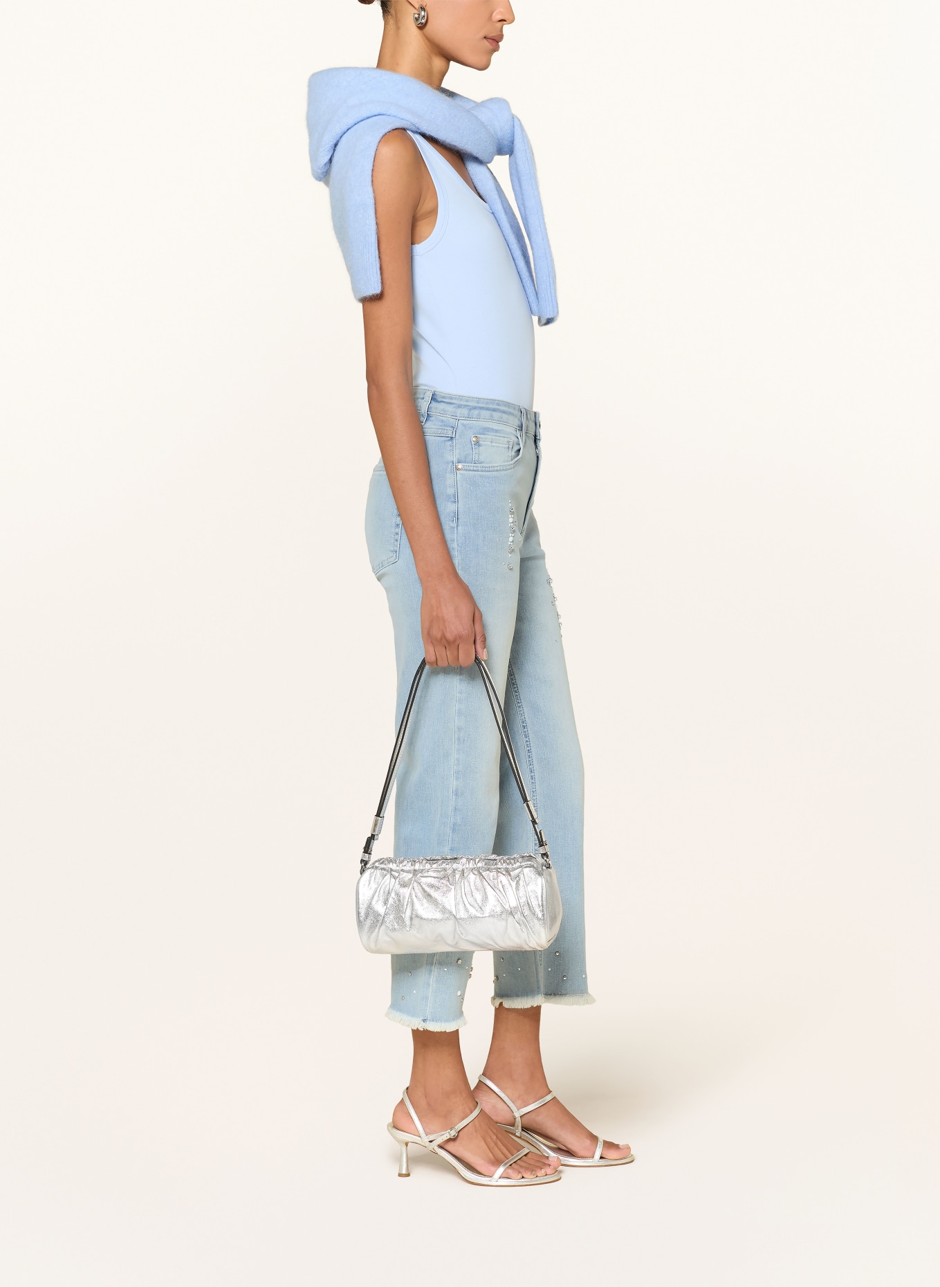 monari Cropped jeans met strass-steentjes: 752 light denim