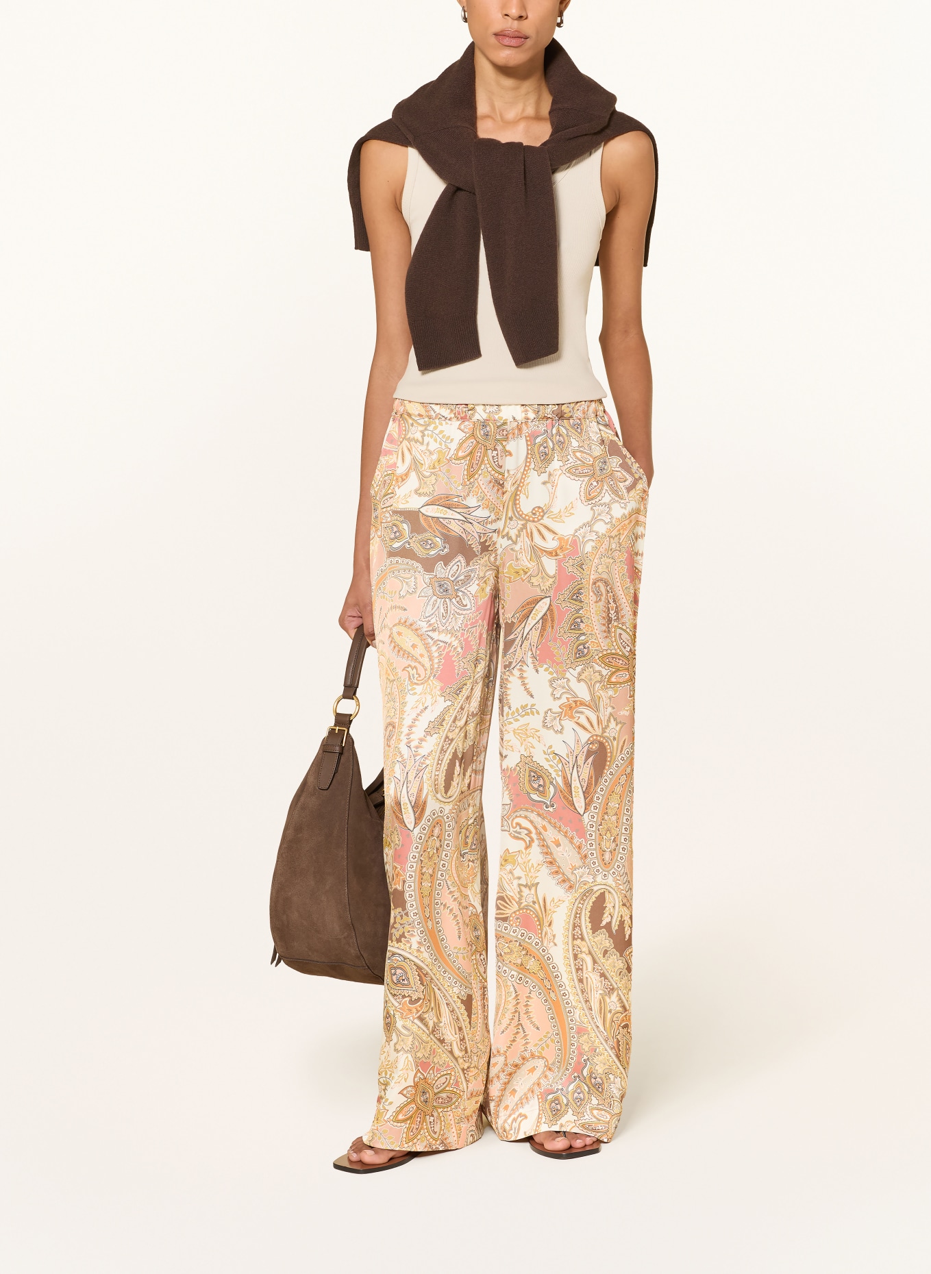 monari Pantalon Marlene en satin: ORANGE FONCÉ / OR ROSÉ / MARRON