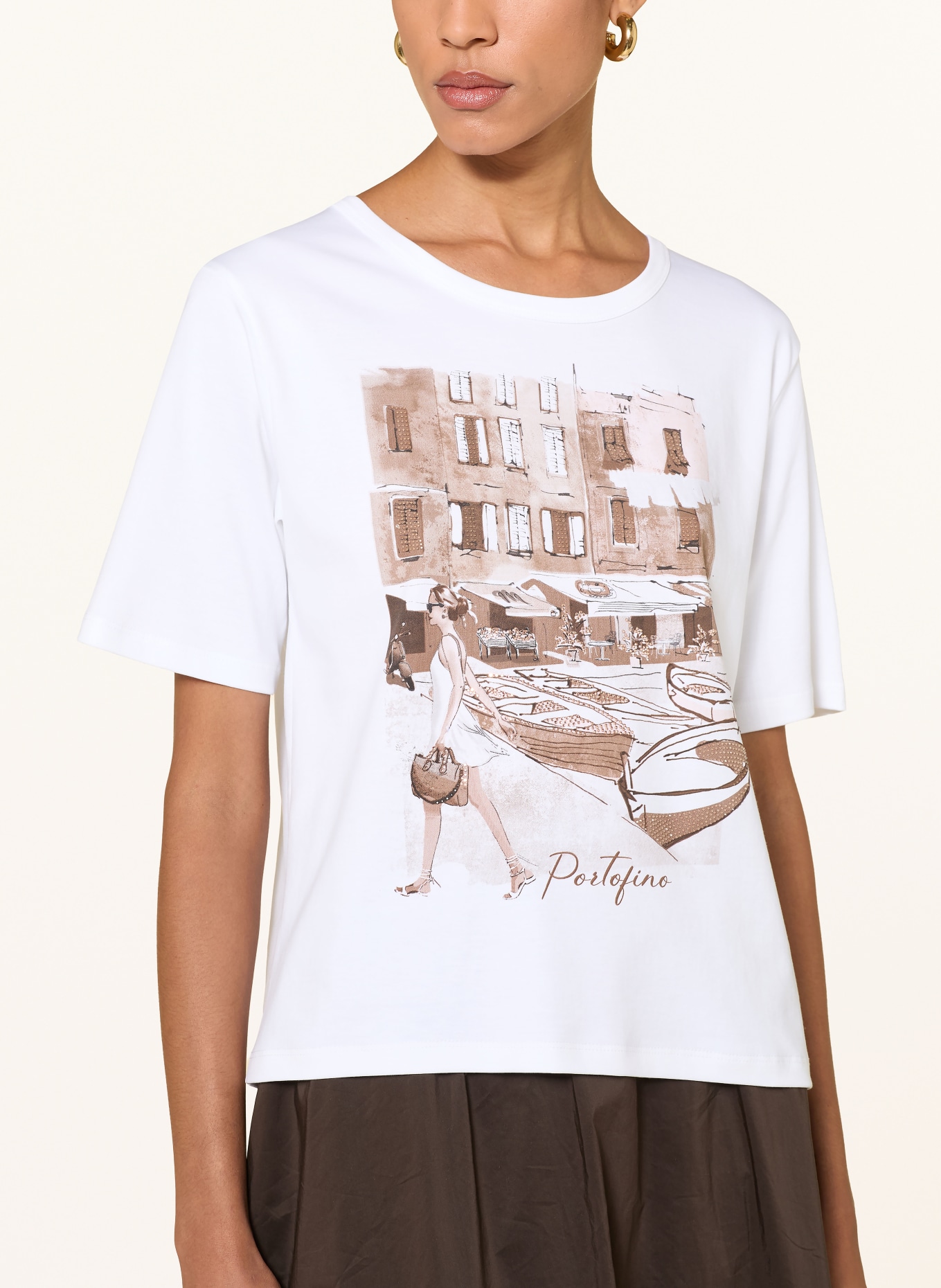 monari T-shirt avec strass: BLANC / MARRON