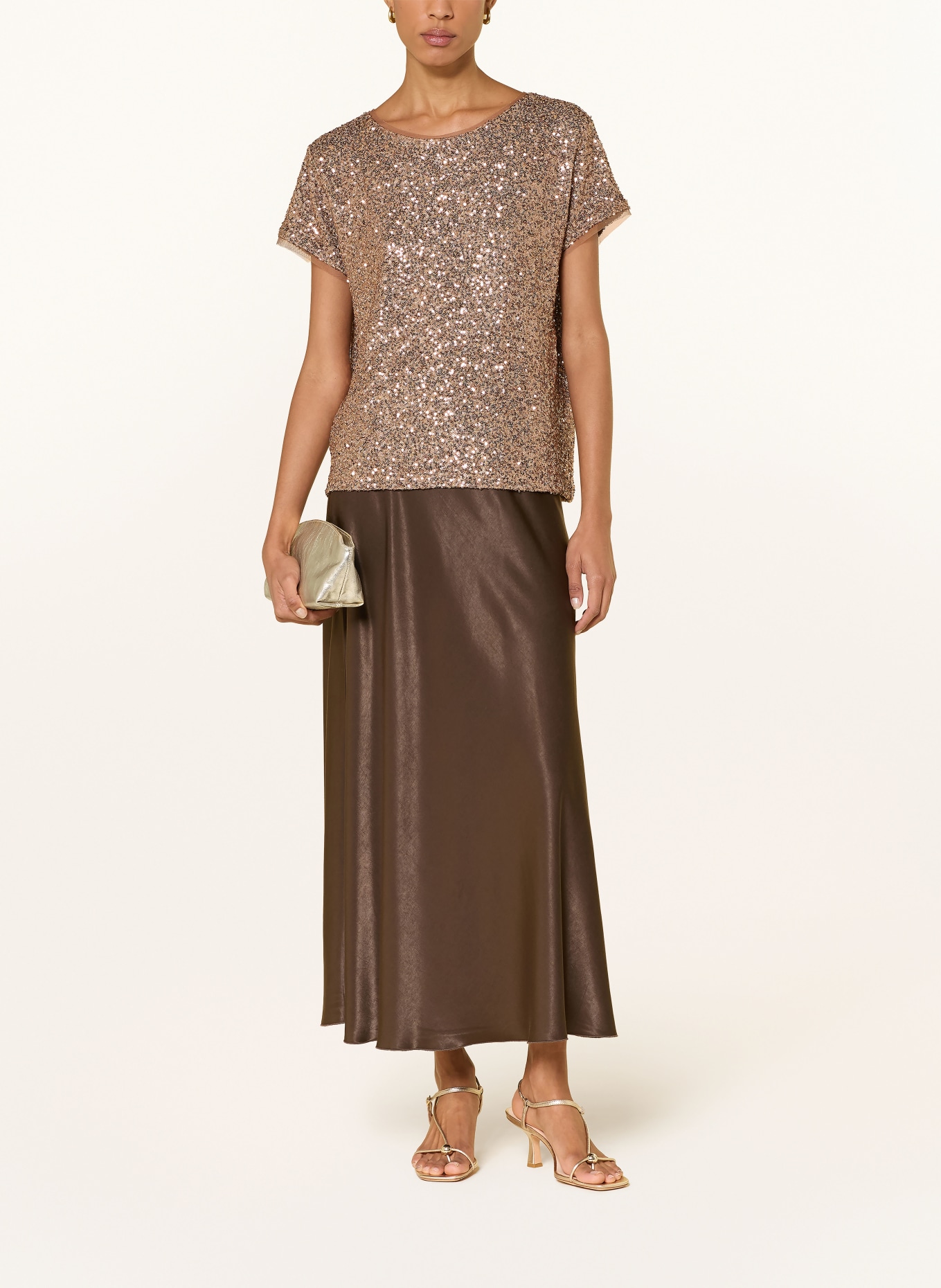 monari T-Shirt aus Mesh mit Pailletten: TAUPE