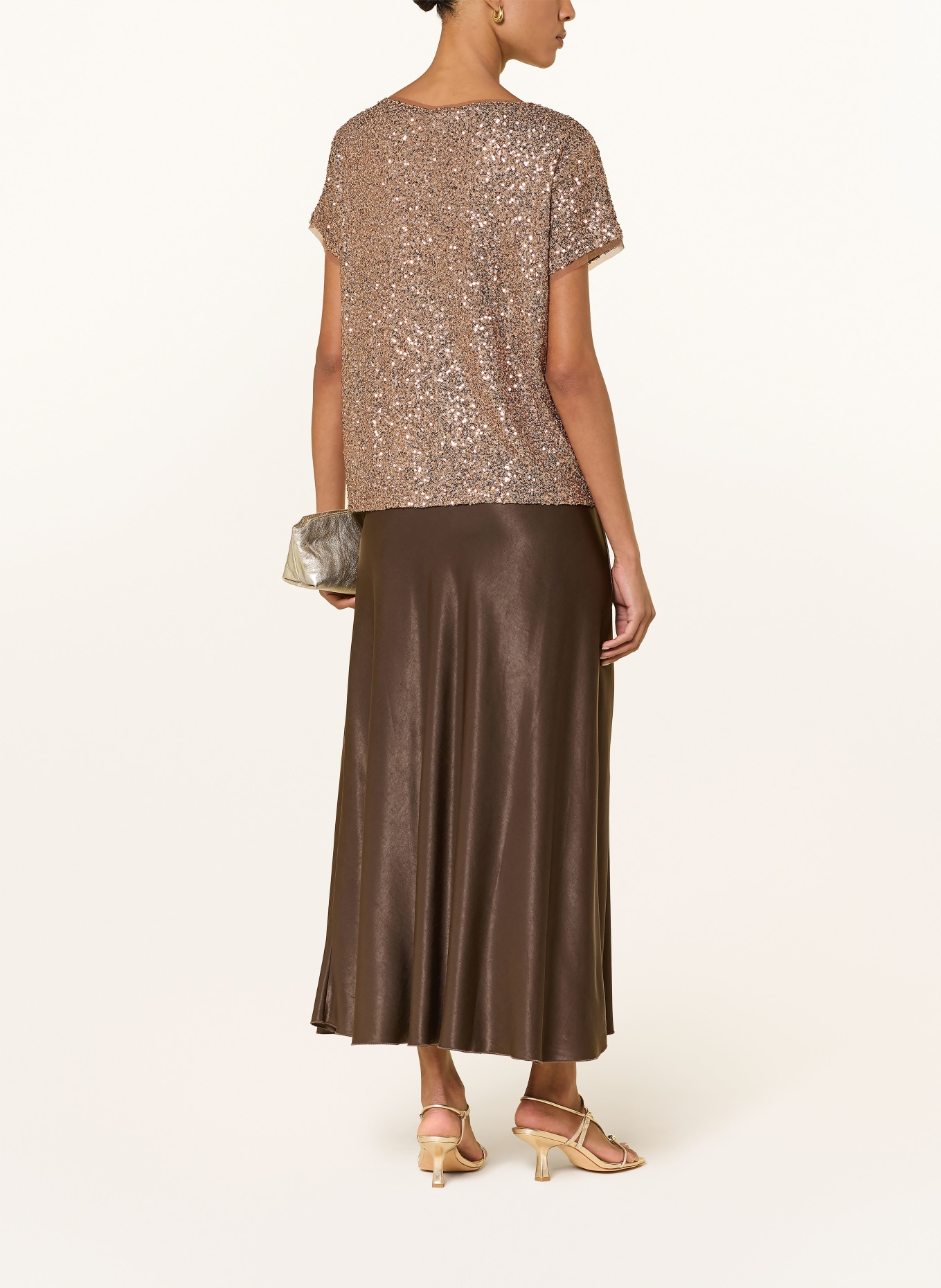 monari T-Shirt aus Mesh mit Pailletten: TAUPE