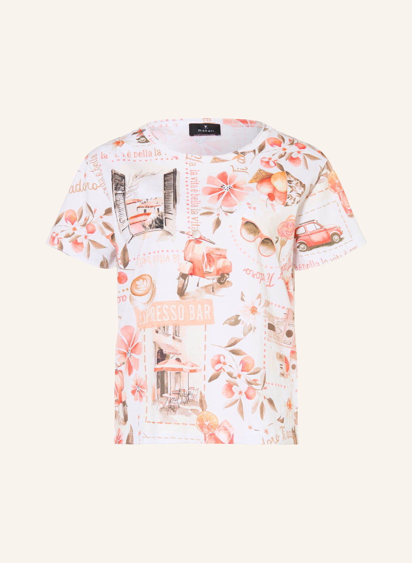 monari T-shirt: BLANC / SAUMON / KAKI