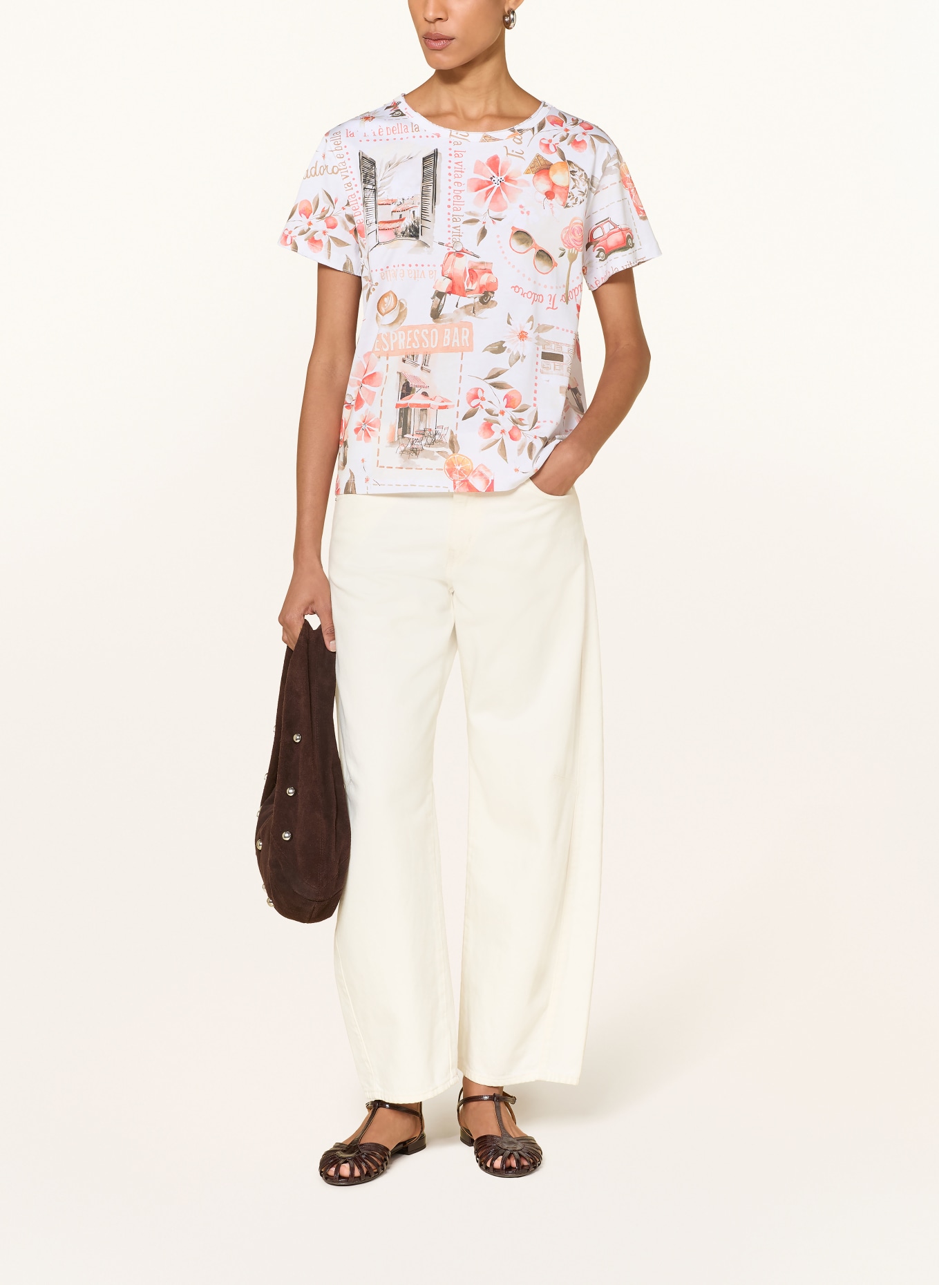 monari T-shirt: BLANC / SAUMON / KAKI