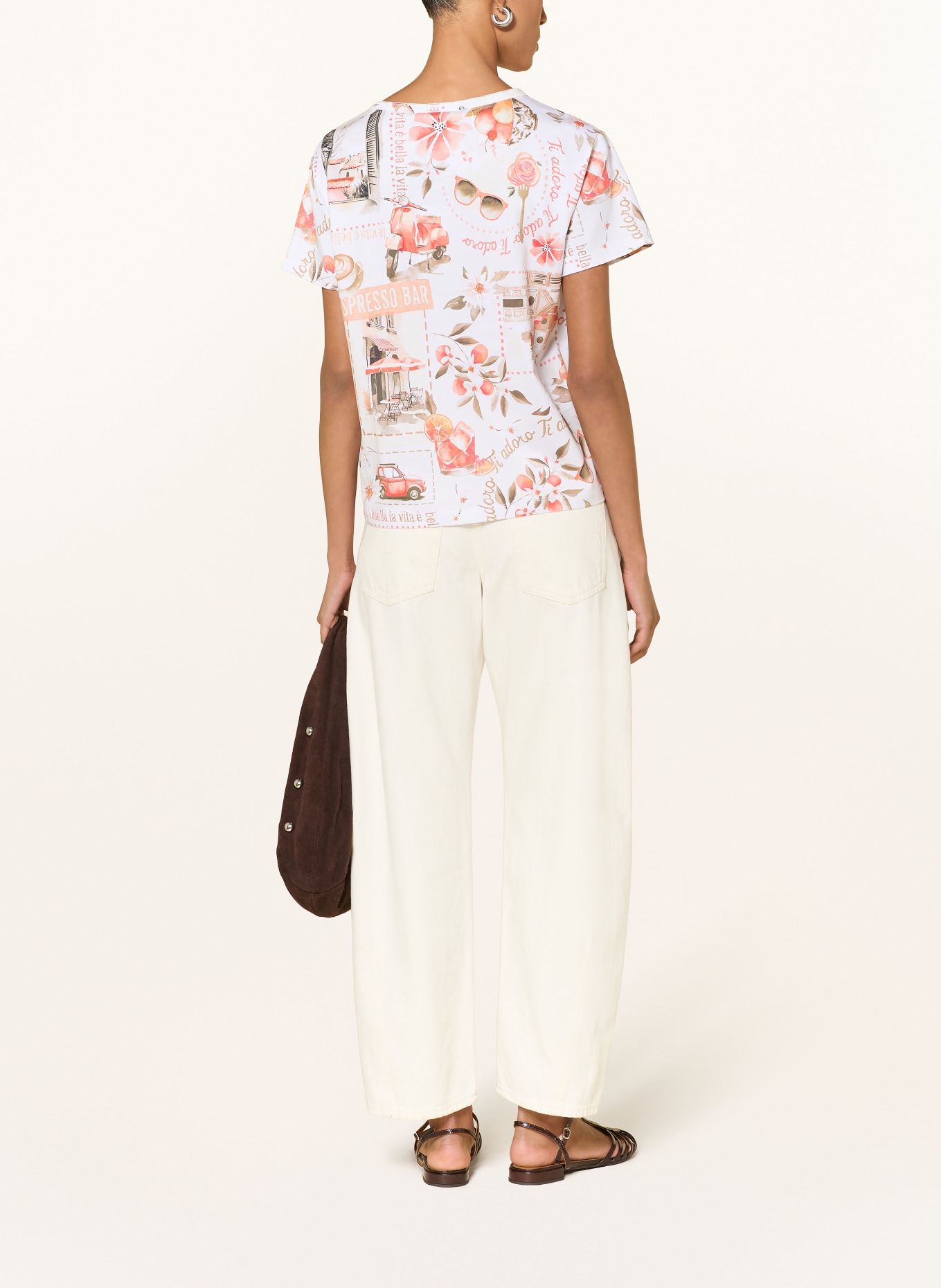 monari T-shirt: BLANC / SAUMON / KAKI