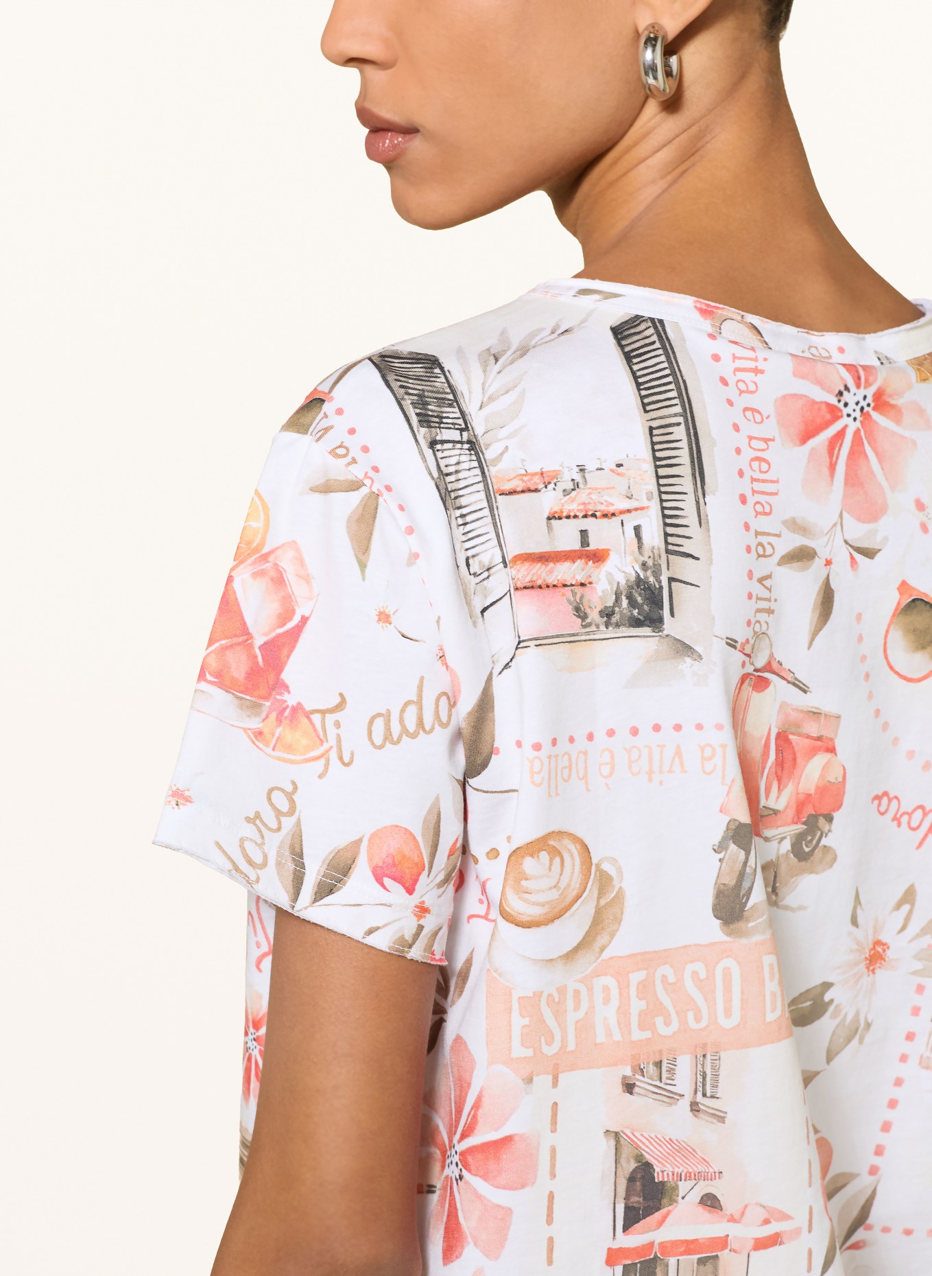 monari T-shirt: BLANC / SAUMON / KAKI