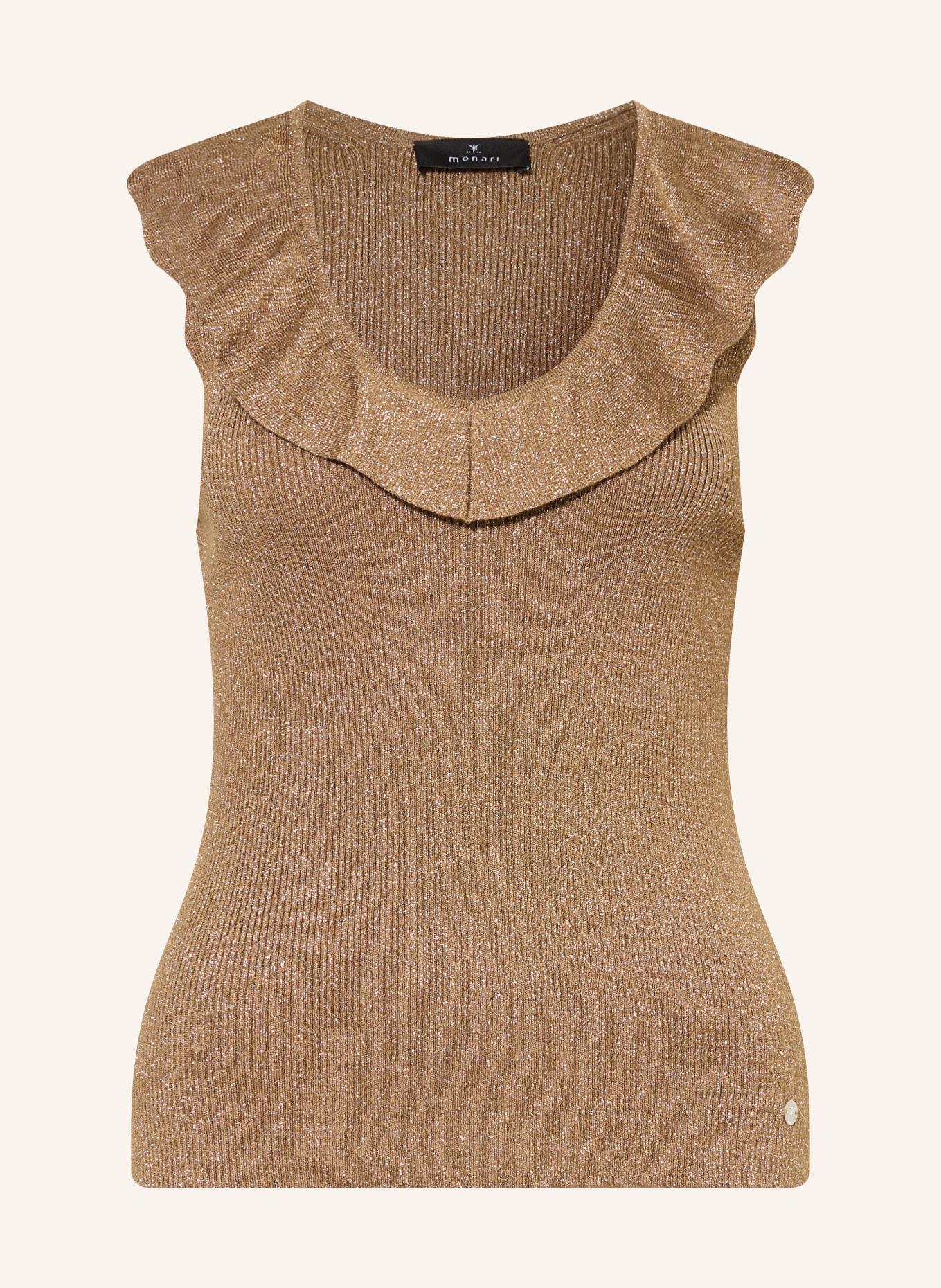 monari Haut en maille avec fil pailleté et volants: MARRON / ARGENT