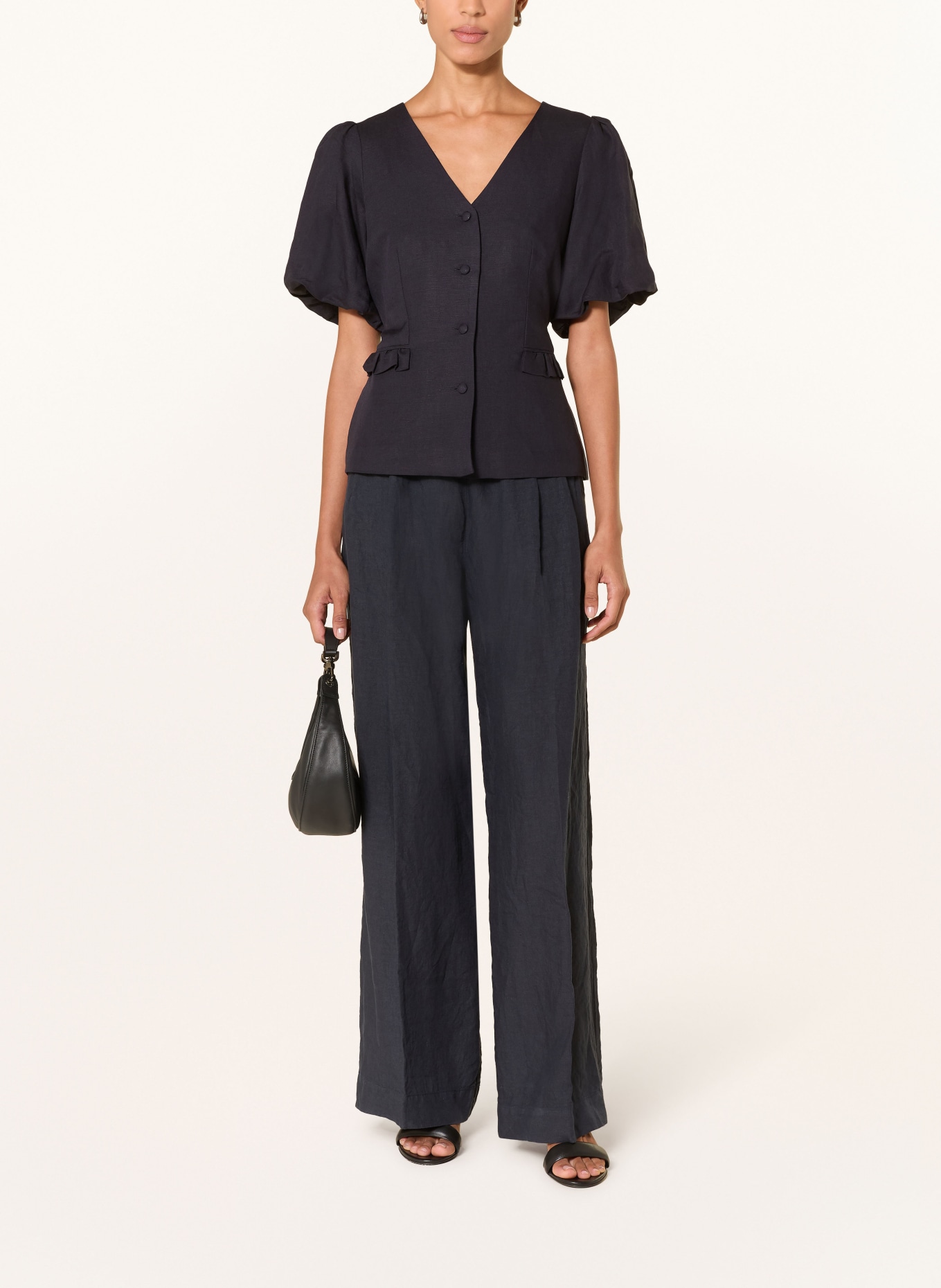 Phase Eight Bluse AUDREY mit Leinen und Rüschen: DUNKELBLAU